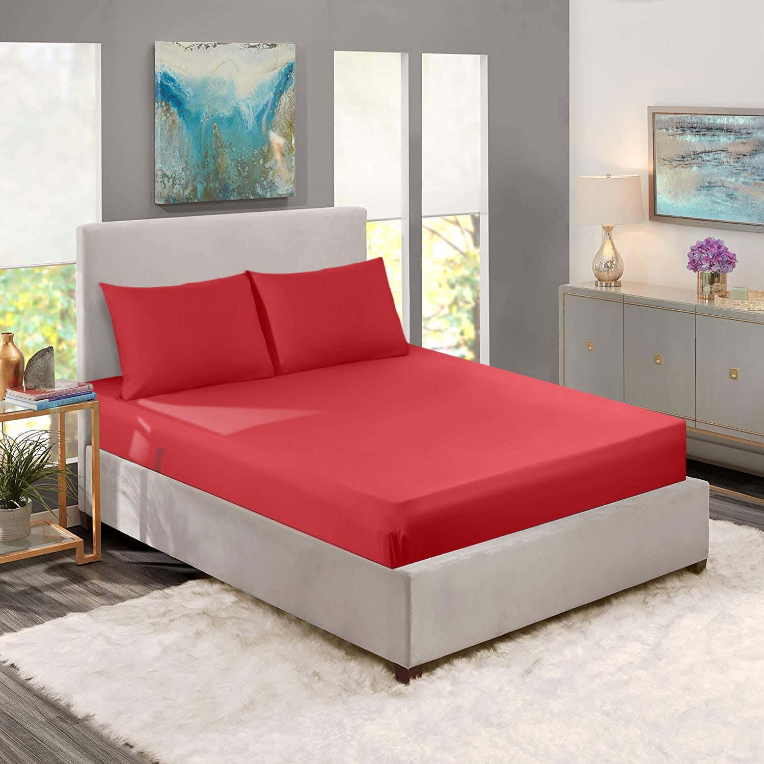 Nice Home Bed Sheet Set, 160 cm, 3 Pieces - Burgundy