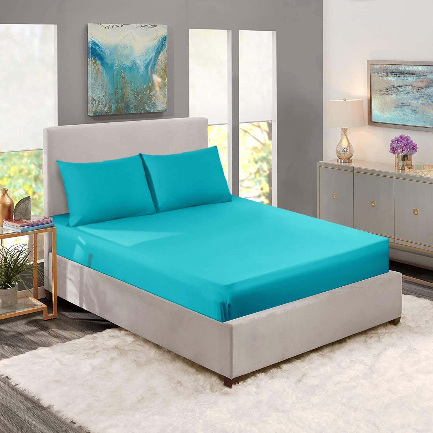 Nice Home Bed Sheet Set, 160 cm, 3 Pieces - Turquoise