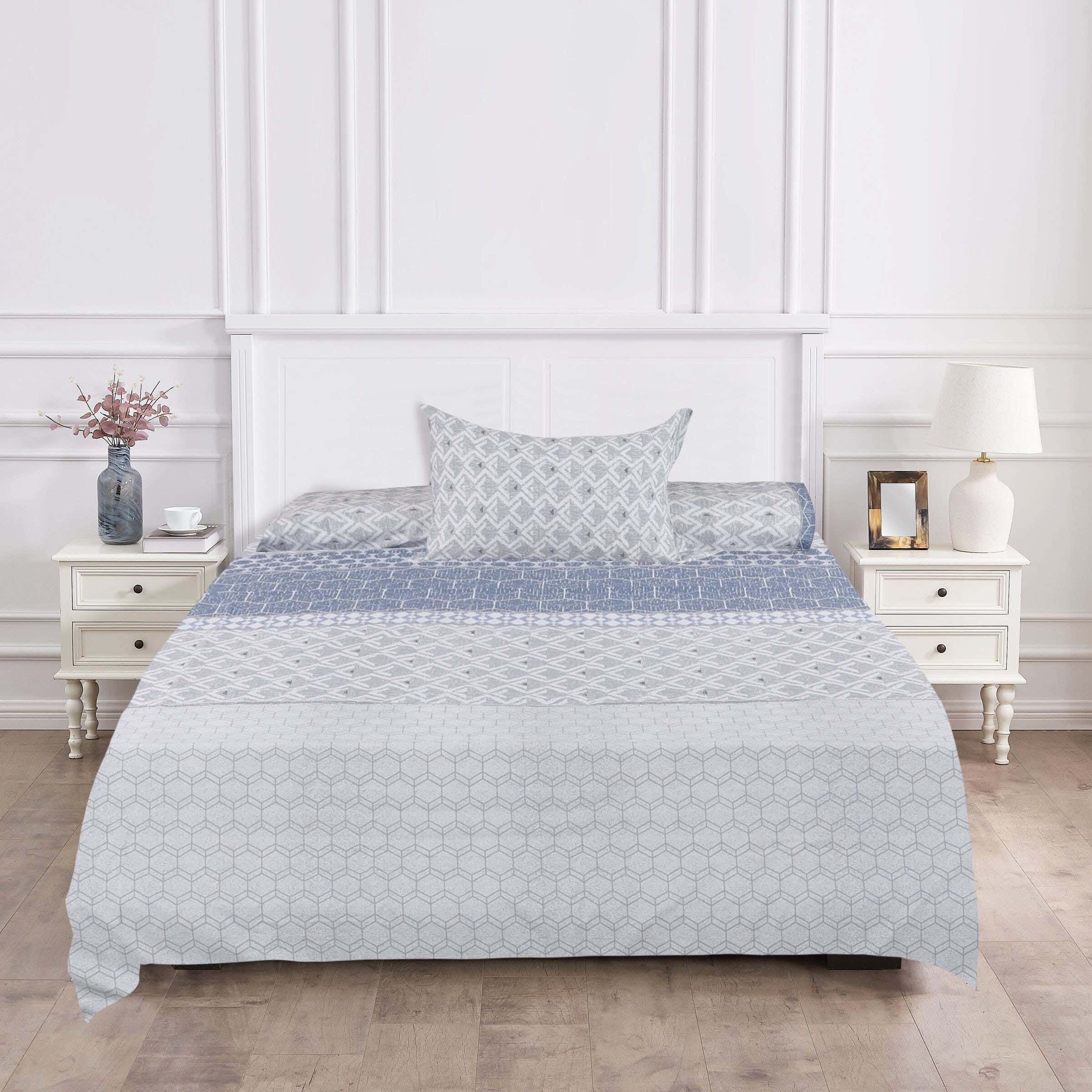 For Bed Bed Sheet Set, 3 Pieces, 170×240 cm - Blue White