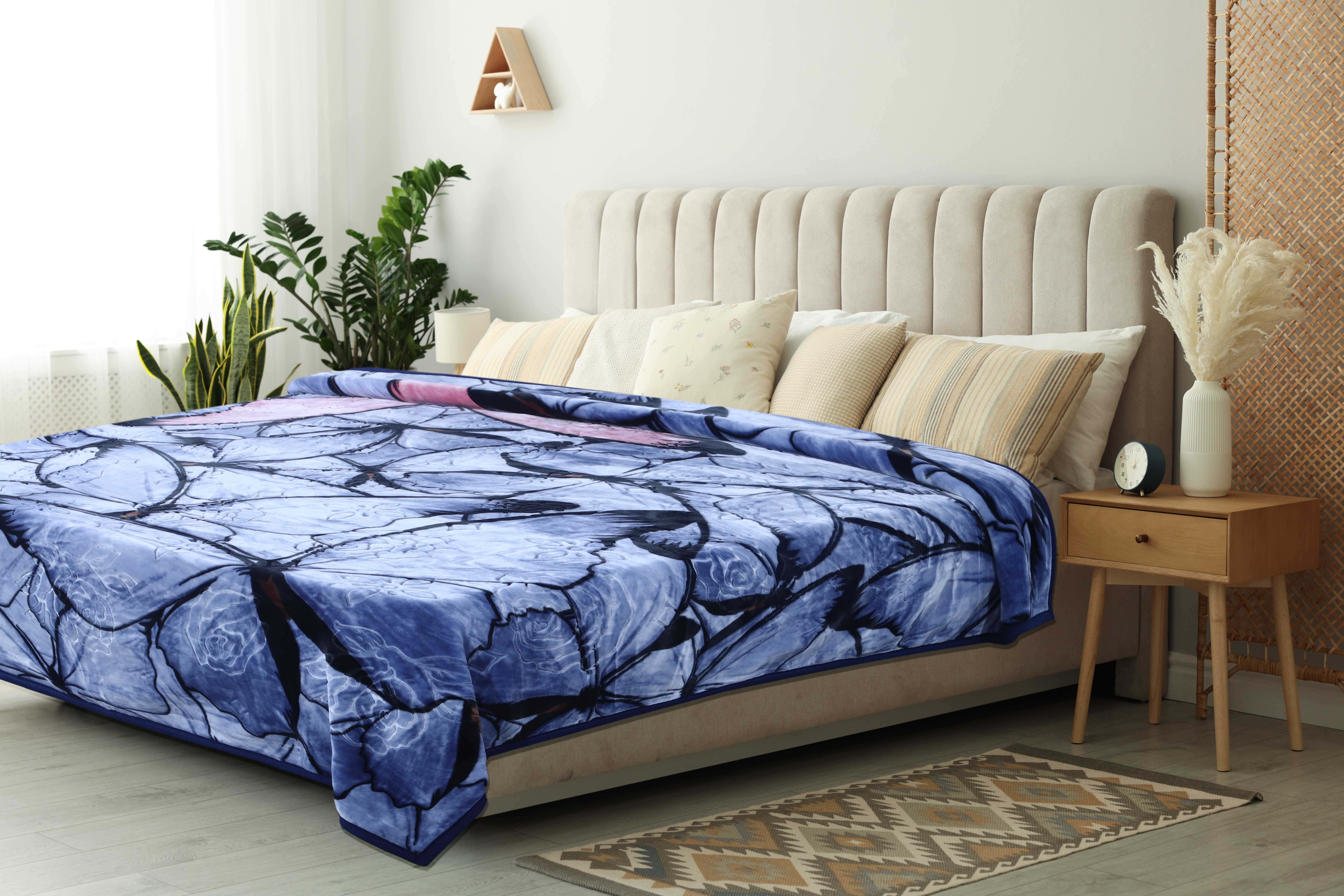Aslan Velvet Blanket Laser Embossed, 220x240 cm, 7 kg - Navy Rose
