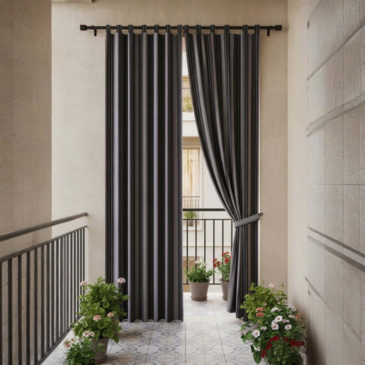 Fabric Balcony Curtain, 130×240 cm, approximately 1000 grm - Multicolor ( 1 piece )