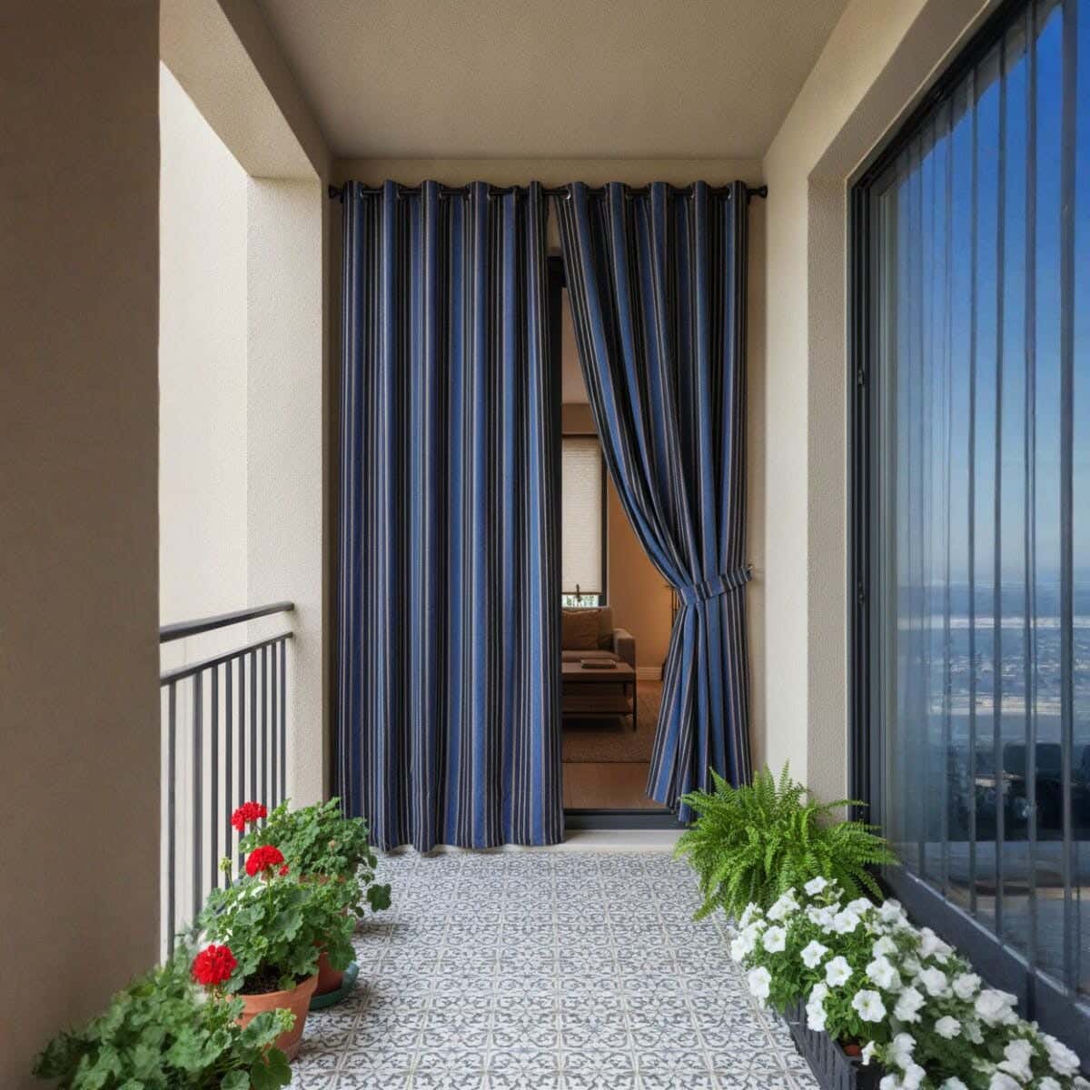 Fabric Balcony Curtain, 130×240 cm, approximately 1000 grm - Multicolor ( 1 piece )