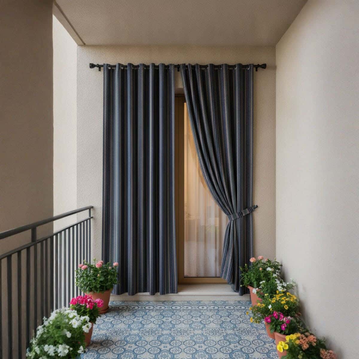 Fabric Balcony Curtain, 130×240 cm, approximately 1000 grm - Multicolor ( 1 piece )