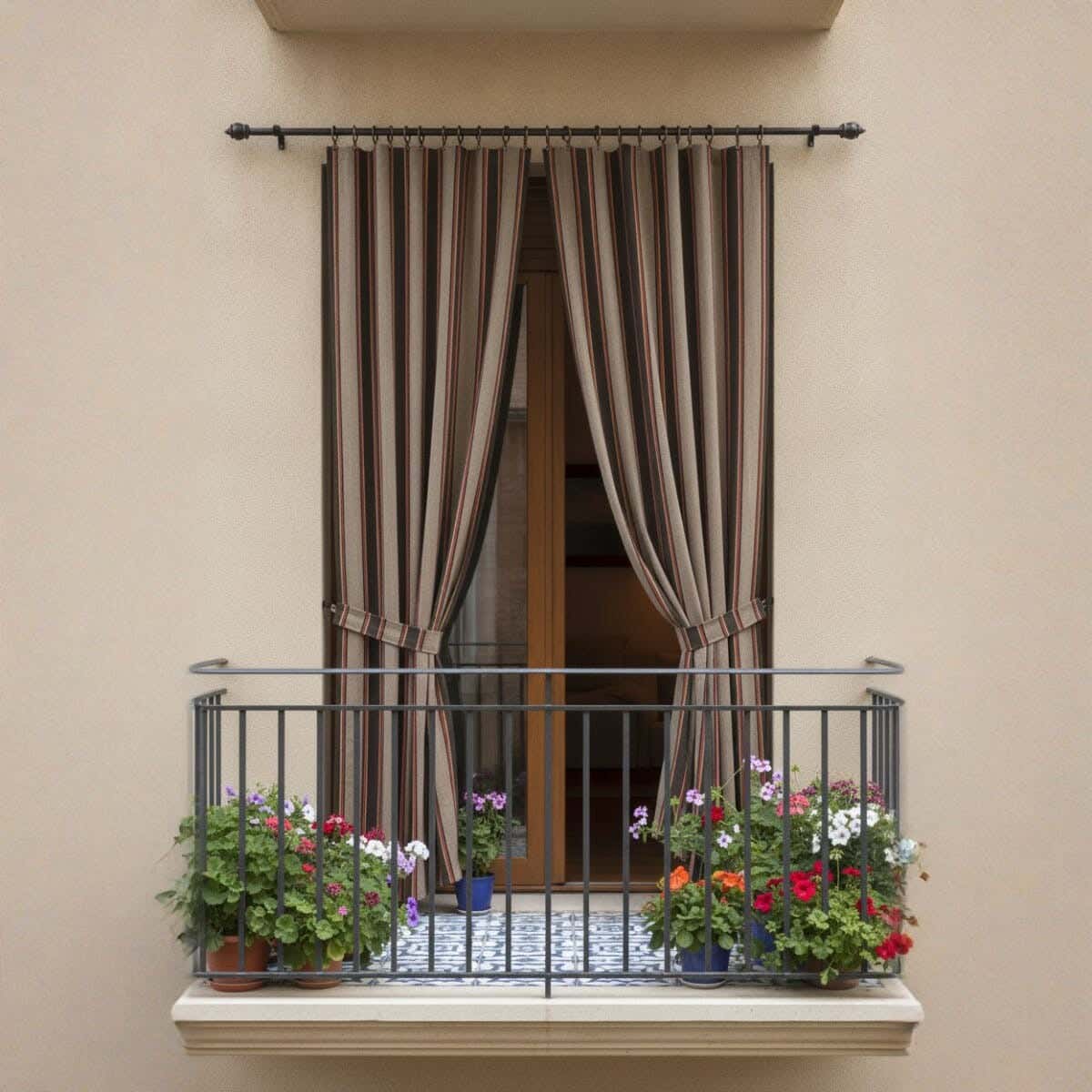 Fabric Balcony Curtain, 260×240 cm , approximately 2000 grm, 16 Rings - Multicolor (one Piece)