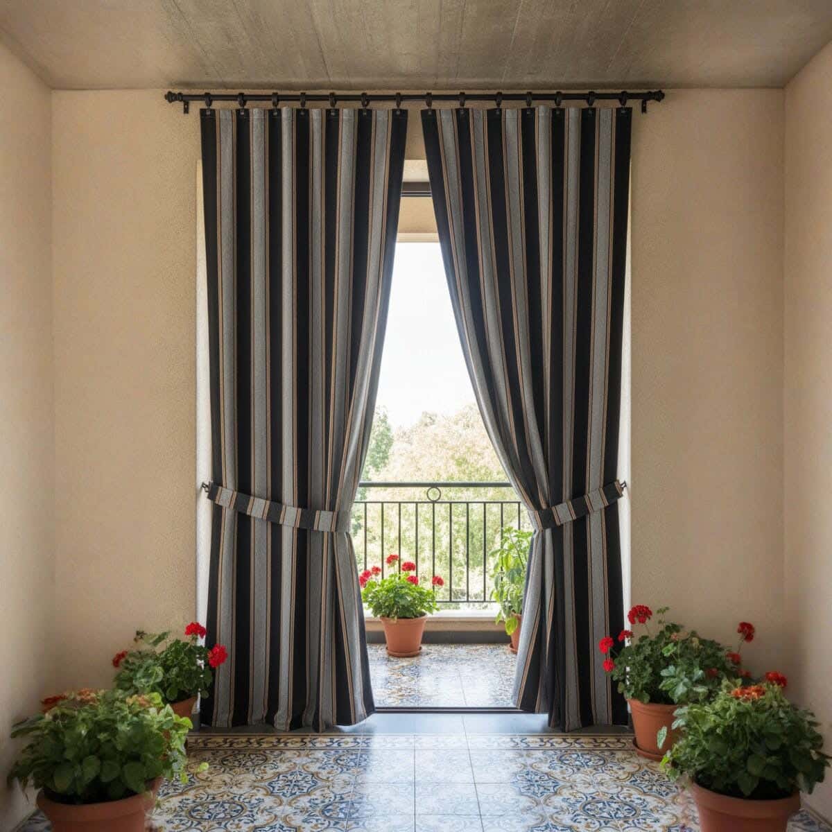 Fabric Balcony Curtain, 260×240 cm , approximately 2000 grm, 16 Rings - Multicolor (one Piece)