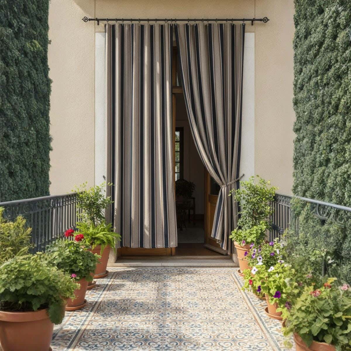 Fabric Balcony Curtain, 260×240 cm , approximately 2000 grm, 16 Rings - Multicolor (one Piece)