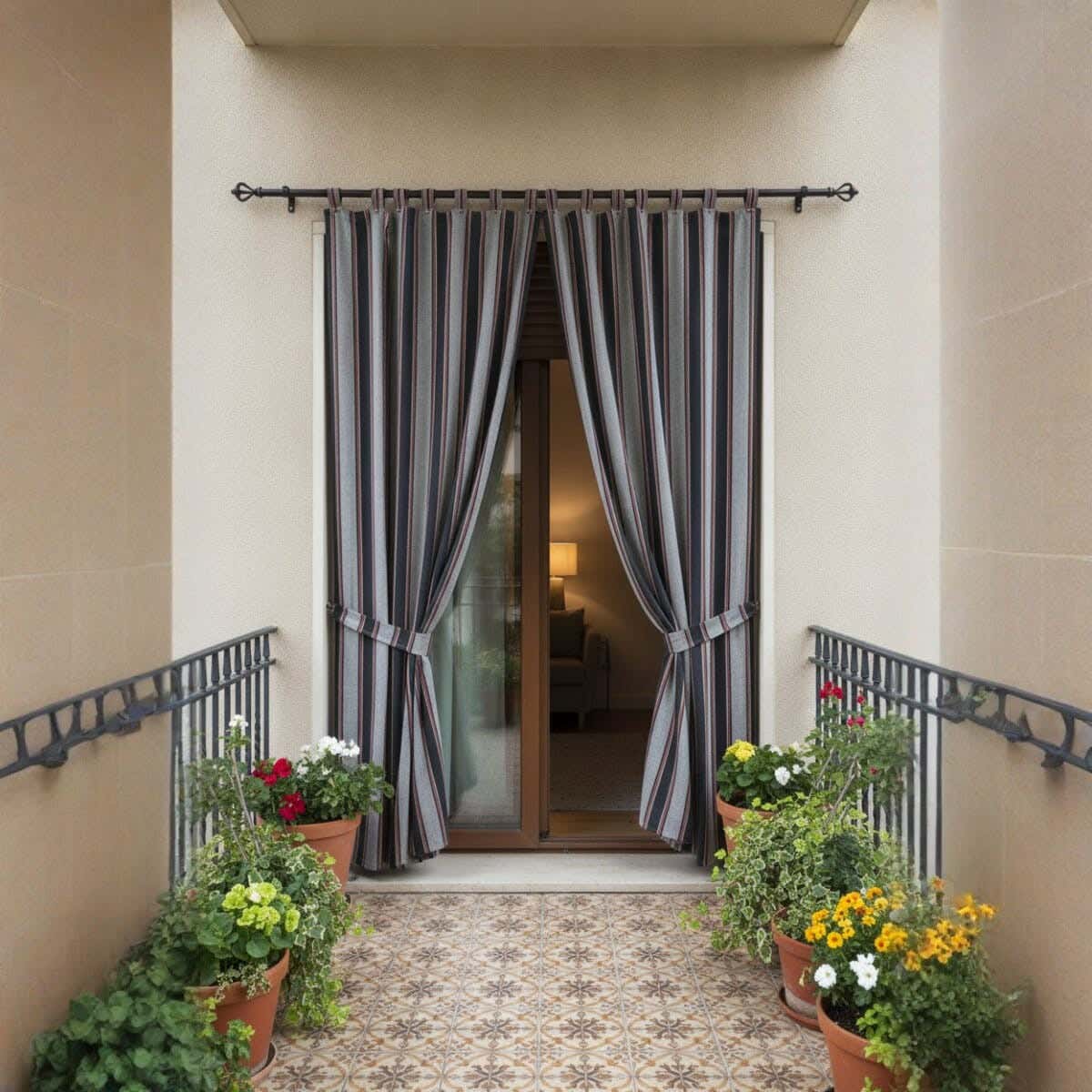 Fabric Balcony Curtain, 260×240 cm , approximately 2000 grm, 16 Rings - Multicolor (one Piece)