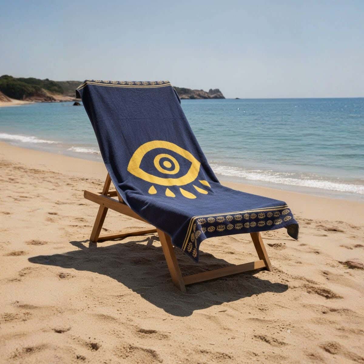 Cotton Beach Bath Sheet, 90×170 cm, Approximately 800 grm - Navy Gold