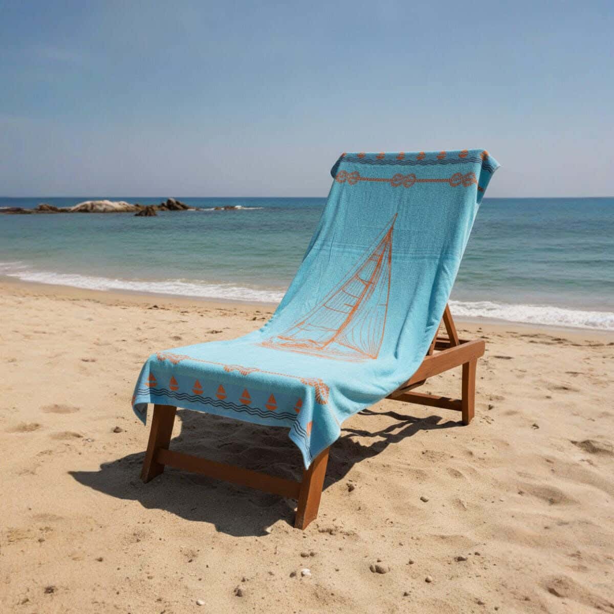 Cotton Beach Bath Sheet, 90×170 cm, Approximately 800 grm - Blue Orange