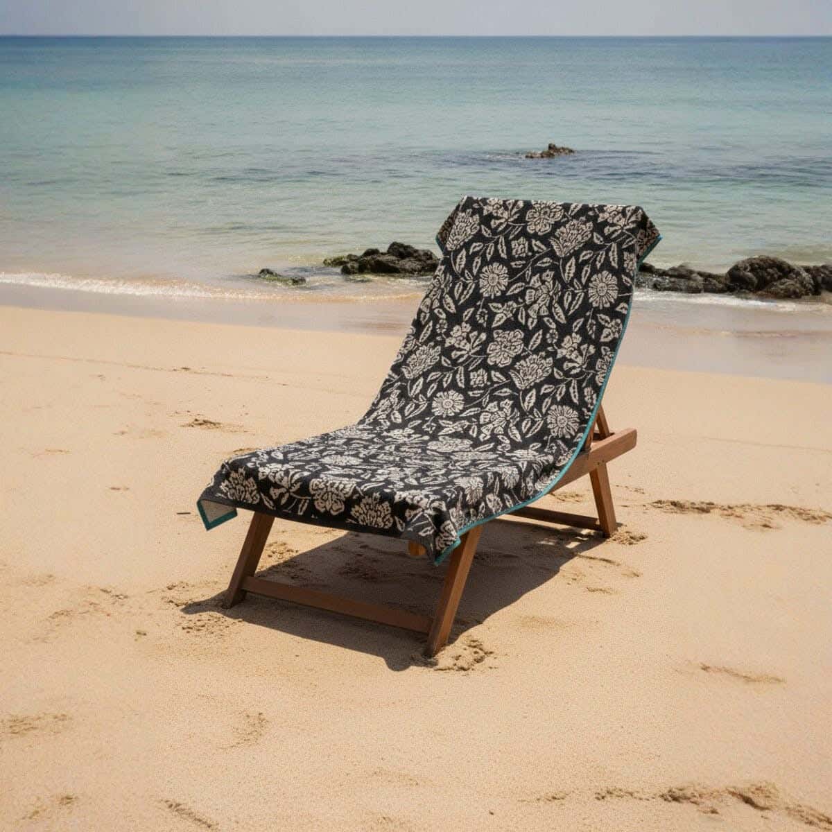 Cotton Beach Bath Sheet, 90×170 cm, Approximately 800 grm - Black Beige