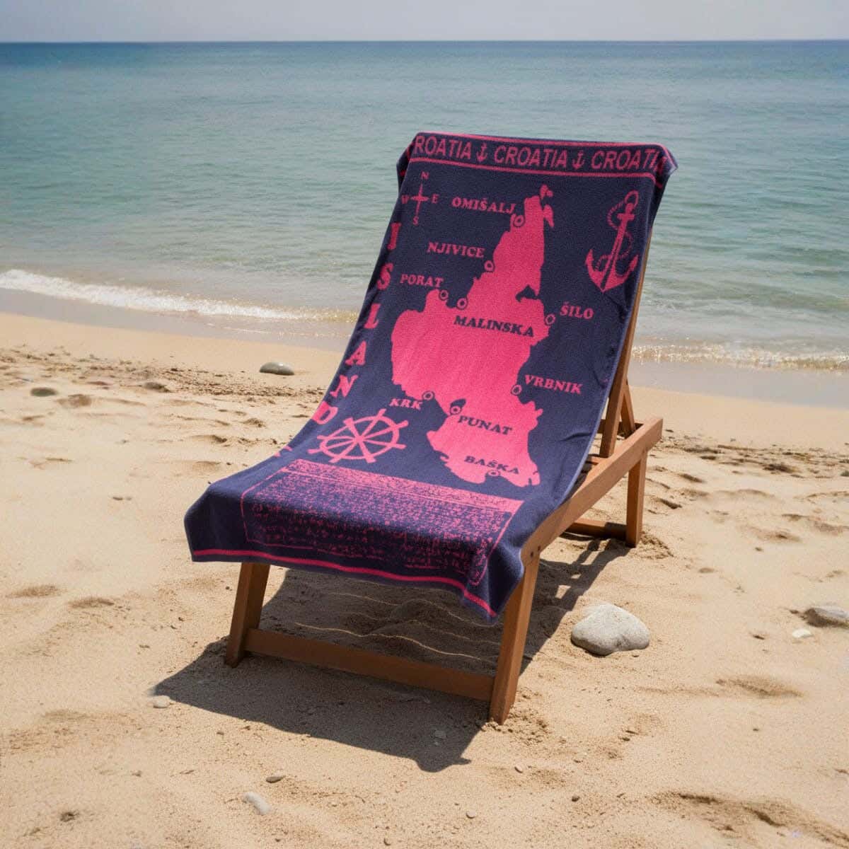 Cotton Beach Bath Sheet, 90×170 cm, Approximately 800 grm - Navy Pink