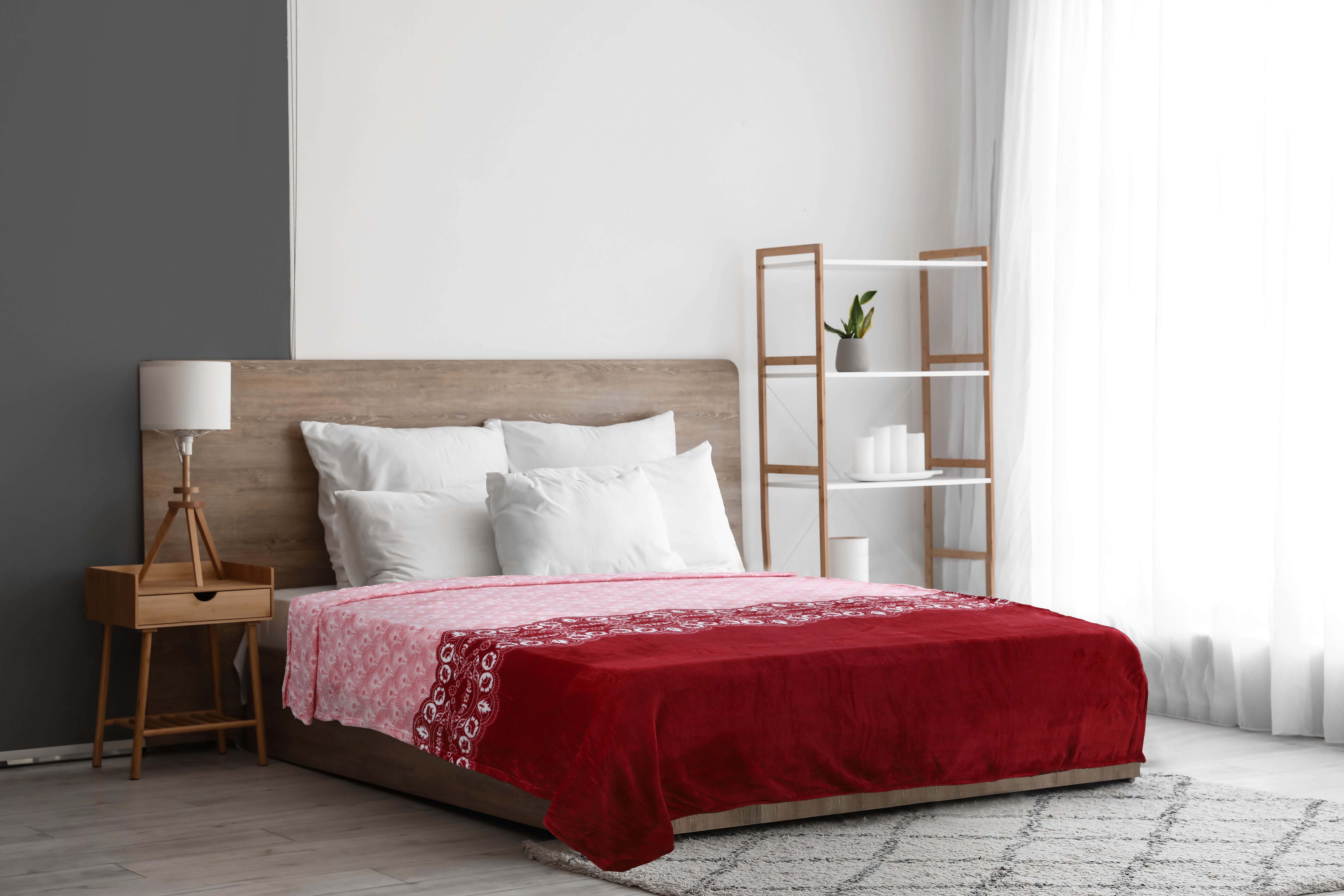 Velvet Bed Heater, 220×240 cm, 1200 gm - Rose Red