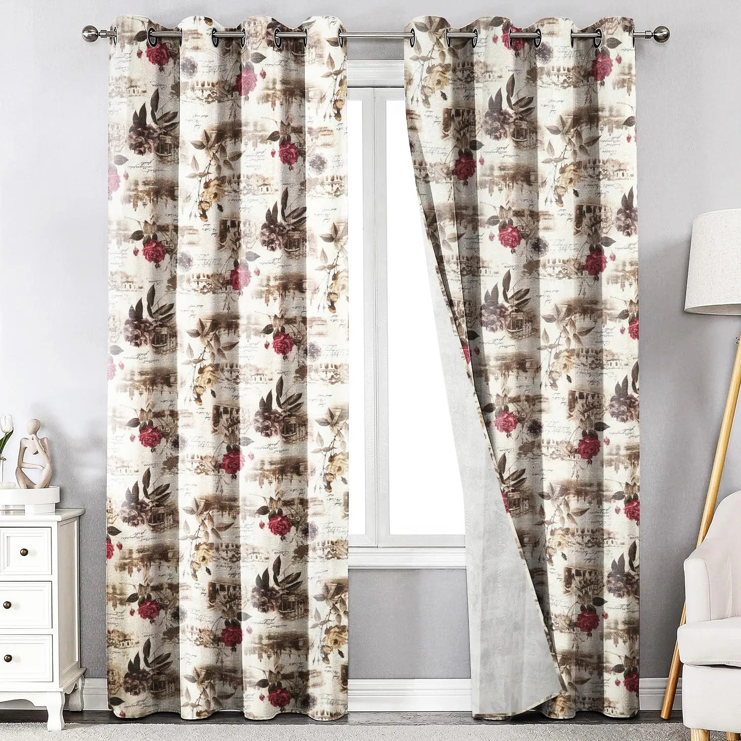 Makhmal Printed Curtain With Rings, 2 Pieces, 1.30×2.5 cm