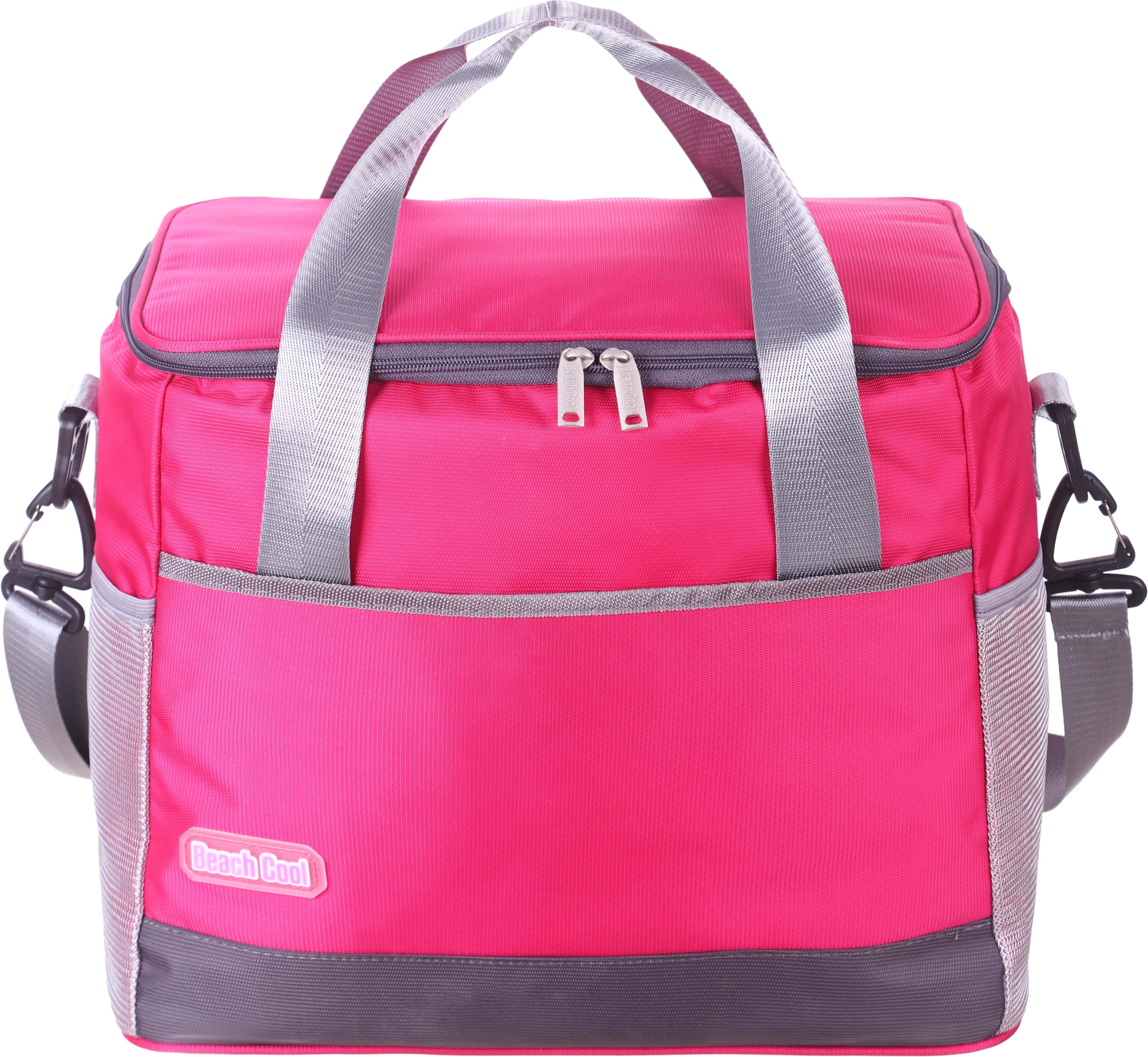 Beach Cool Fabric Thermal lined bag for food preservation, 26 Litre, 2 Zippers - Fuchsia Grey