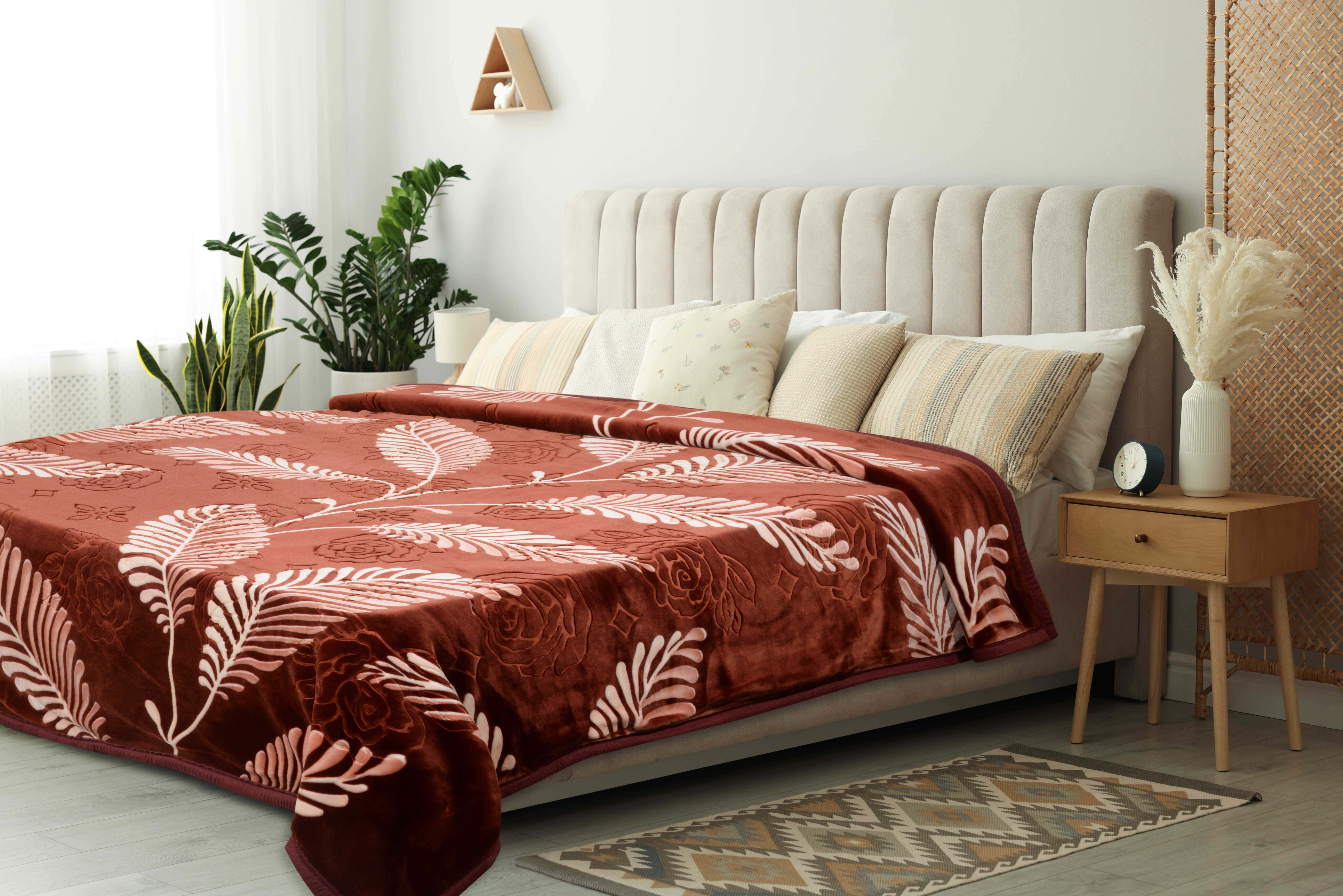 Aslan Velvet Double Layer Blanket, 220×240 cm, 5900 gm - Dark Red White