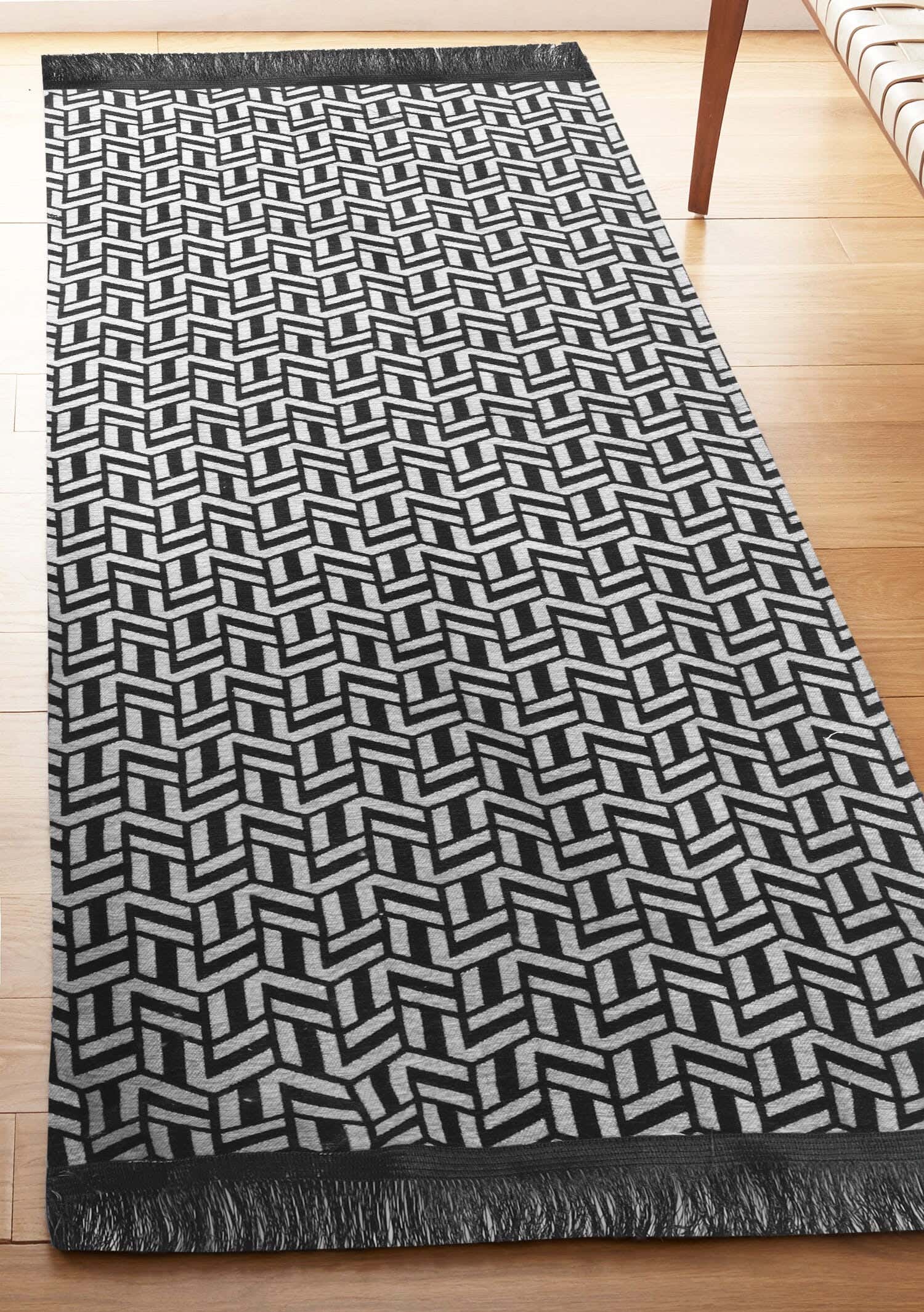 Makhmal Chanelia Double Face Rug, 200×70 cm, 700 grm Approx - Black Grey