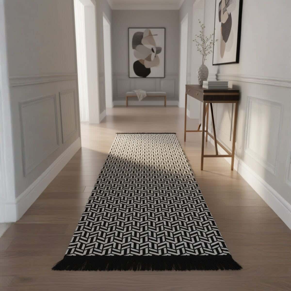 Chenille Double Face Rug, 200×70 cm, approximately 700 grm - Black White