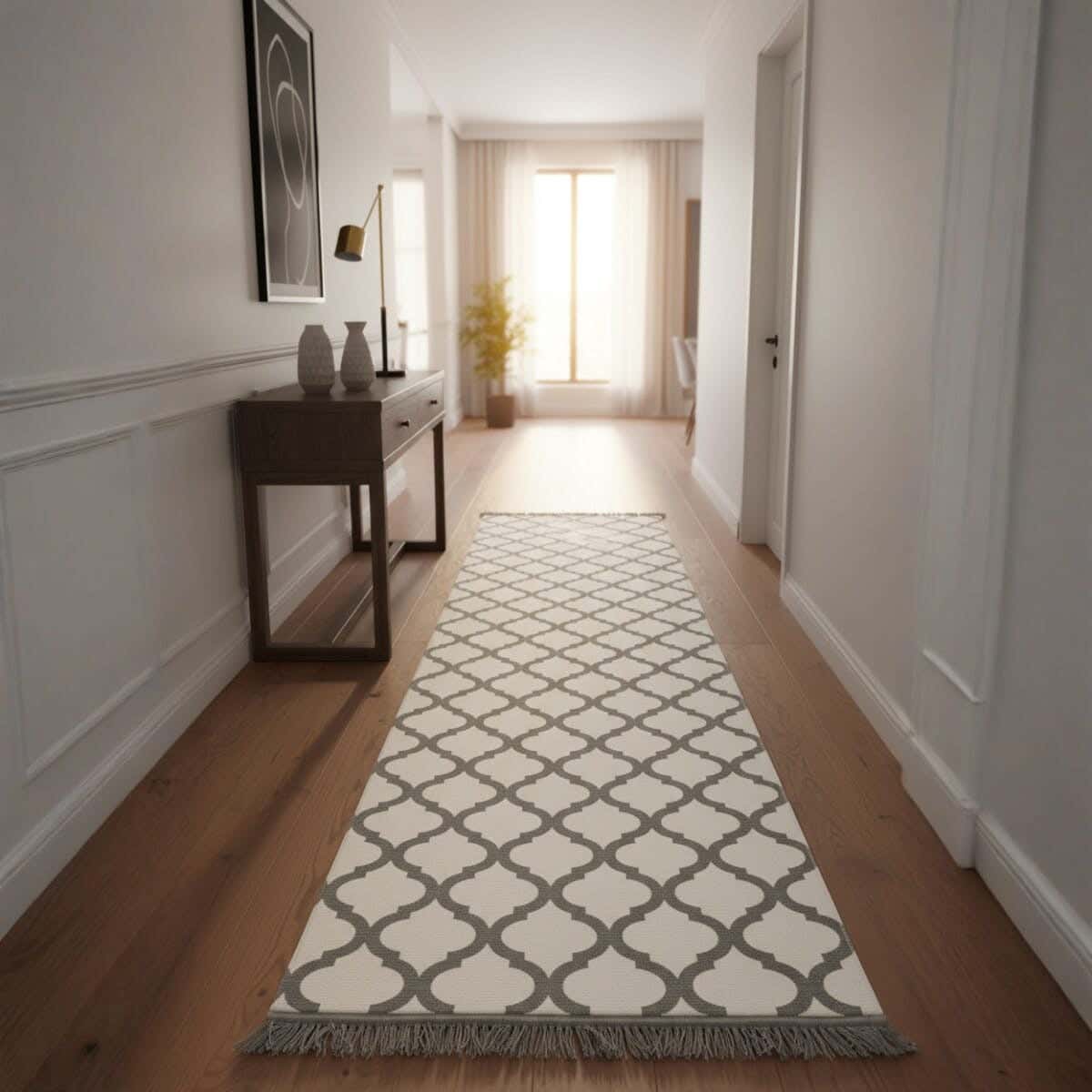 Mokhmal Chanelia Double Face Rug, 200×70 cm, 700 grm Approx - White Light Green