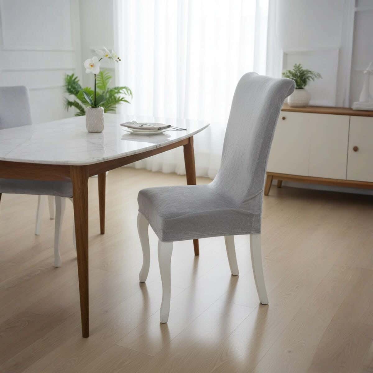 Velvet×Lycra Dining Chair Cover, 125×50 cm, approximately 130 grm - Grey