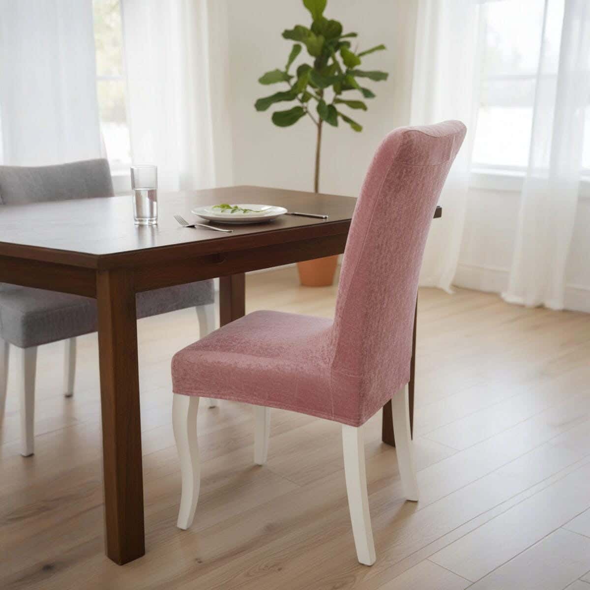 Velvet×Lycra Dining Chair Cover, 125×50 cm, approximately 130 grm - Cashmere