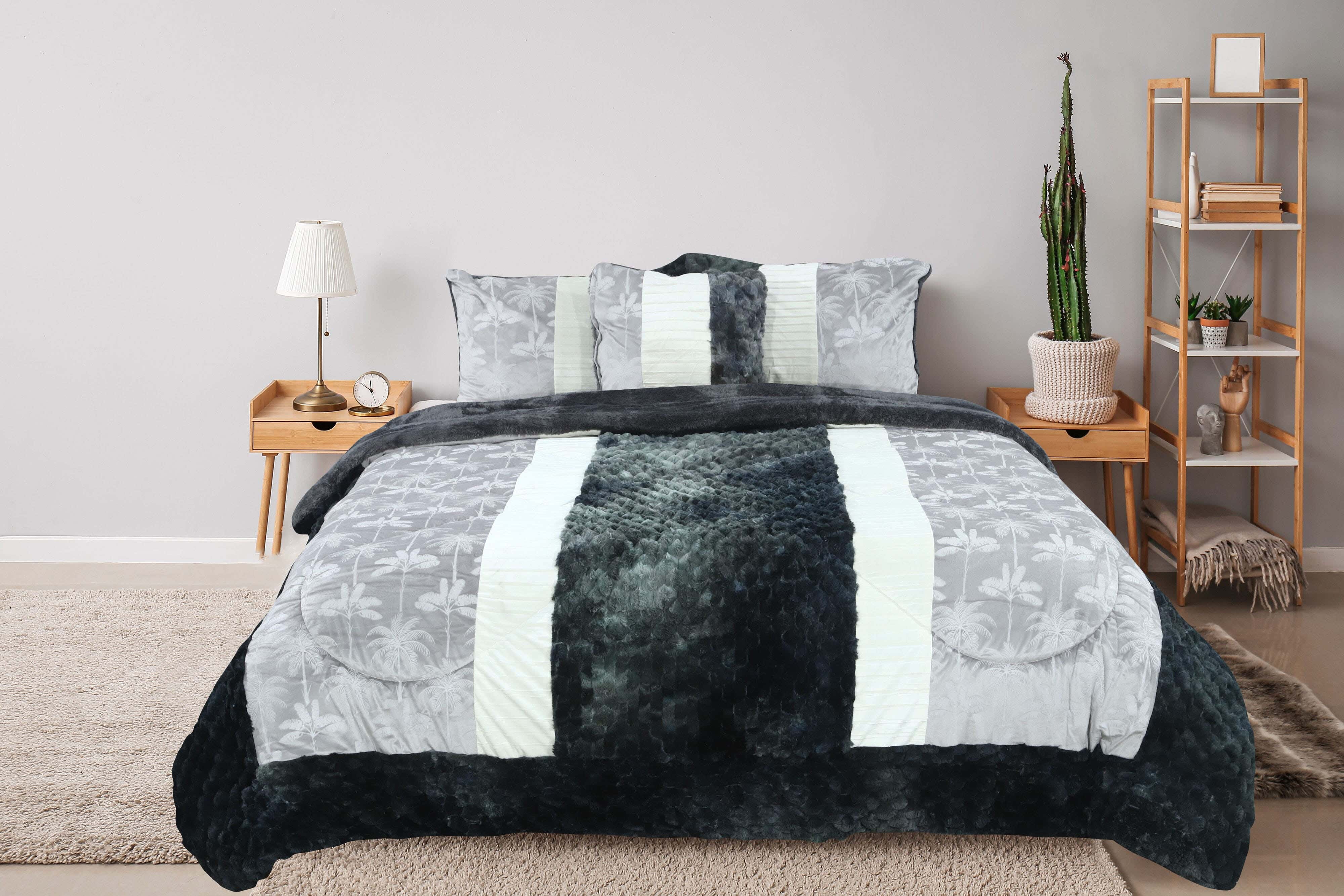 White Gold Velvet Fur Quilt Set, 4 Pieces, 240×260cm, 6700 gm - Multicolor