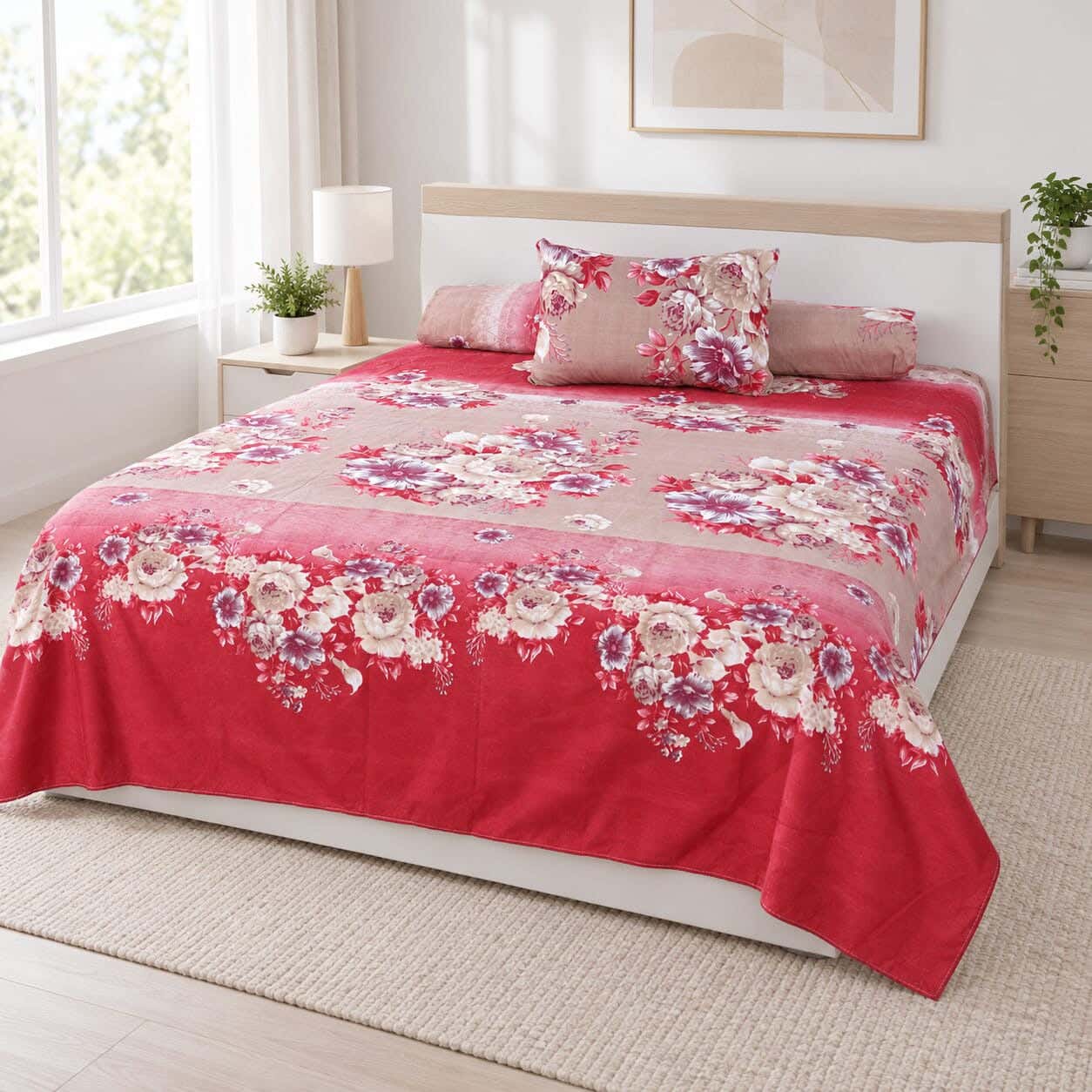 Judy Bed Sheet Set, 3 Pieces, 240x170 cm, 650 gm - Red Beige
