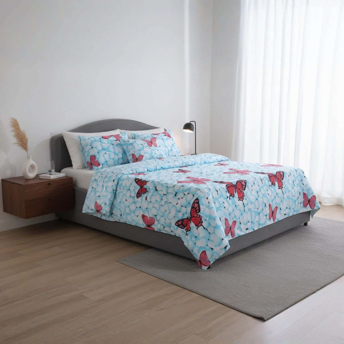 Judy Bed Sheet Set, 3 Pieces, 240x170 cm, 650 gm - Blue Red