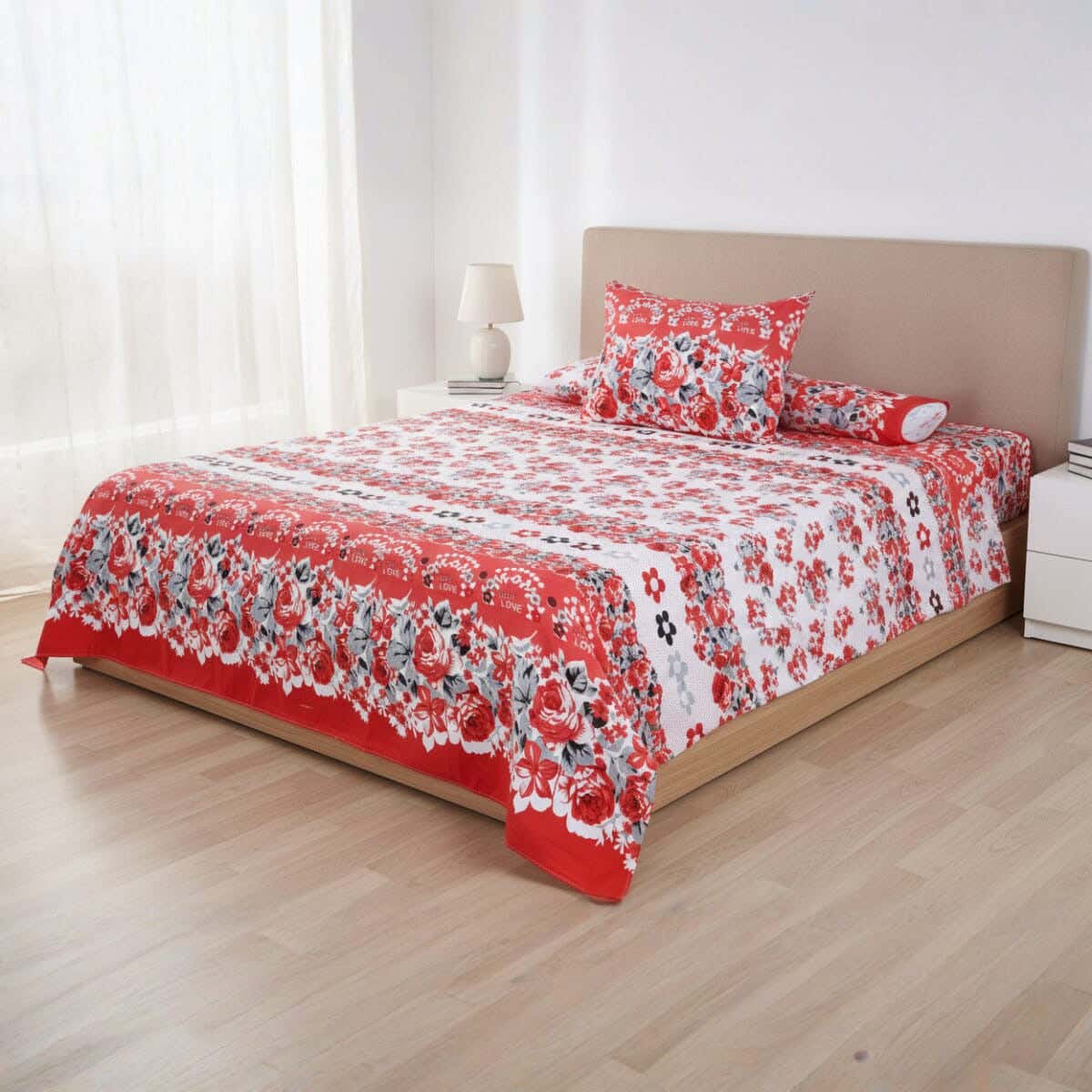 Judy Bed Sheet Set, 3 Pieces, 240x170 cm, 650 gm - Red White