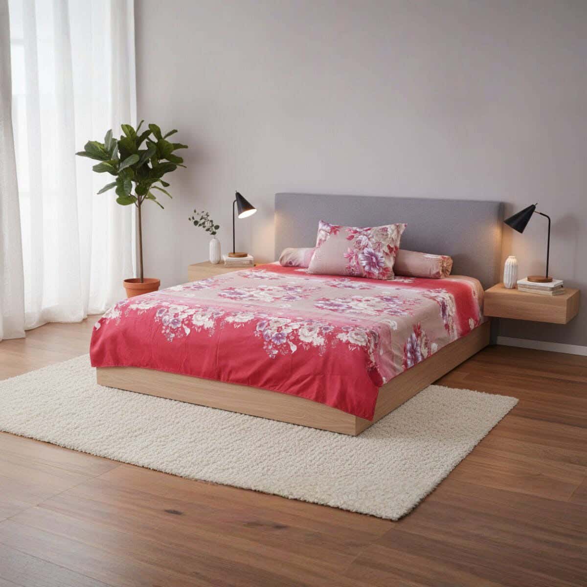 Judy Bed Sheet Set, 3 Pieces, 240x170 cm, 650 gm - Red Beige