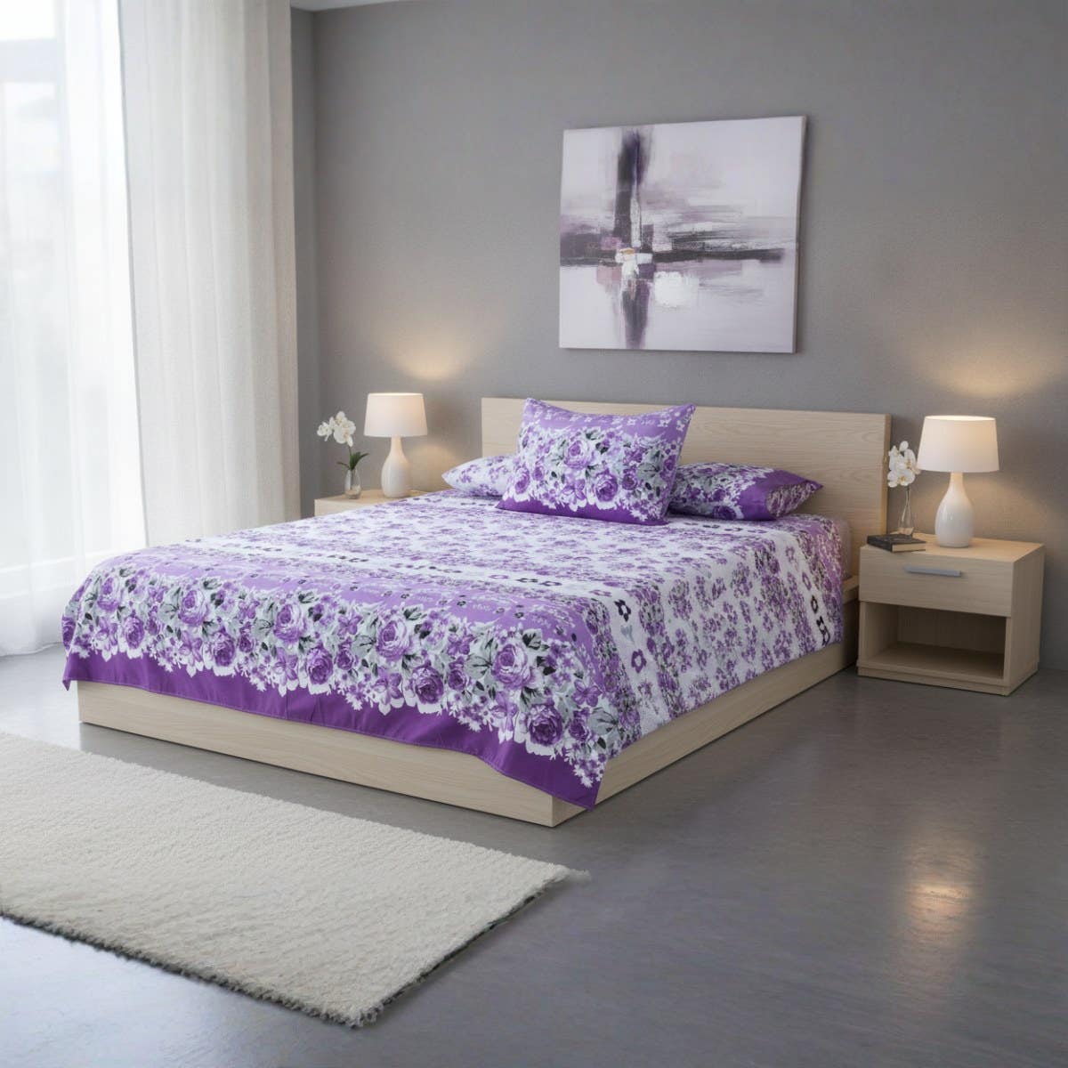 Judy Bed Sheet Set, 3 Pieces, 240x170 cm, 650 gm - Purple