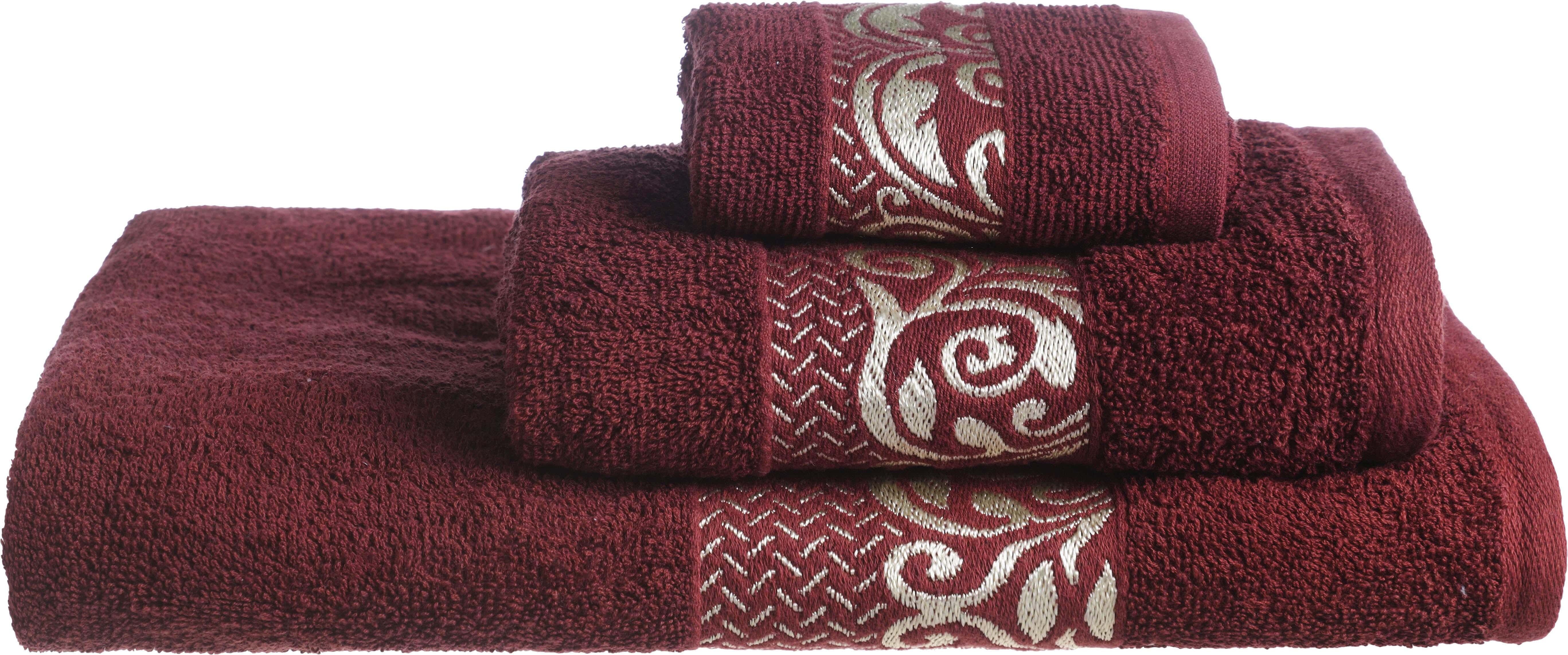 Firdaus Cotton Towel Set, 3 Pieces, 860 gm - Maroon