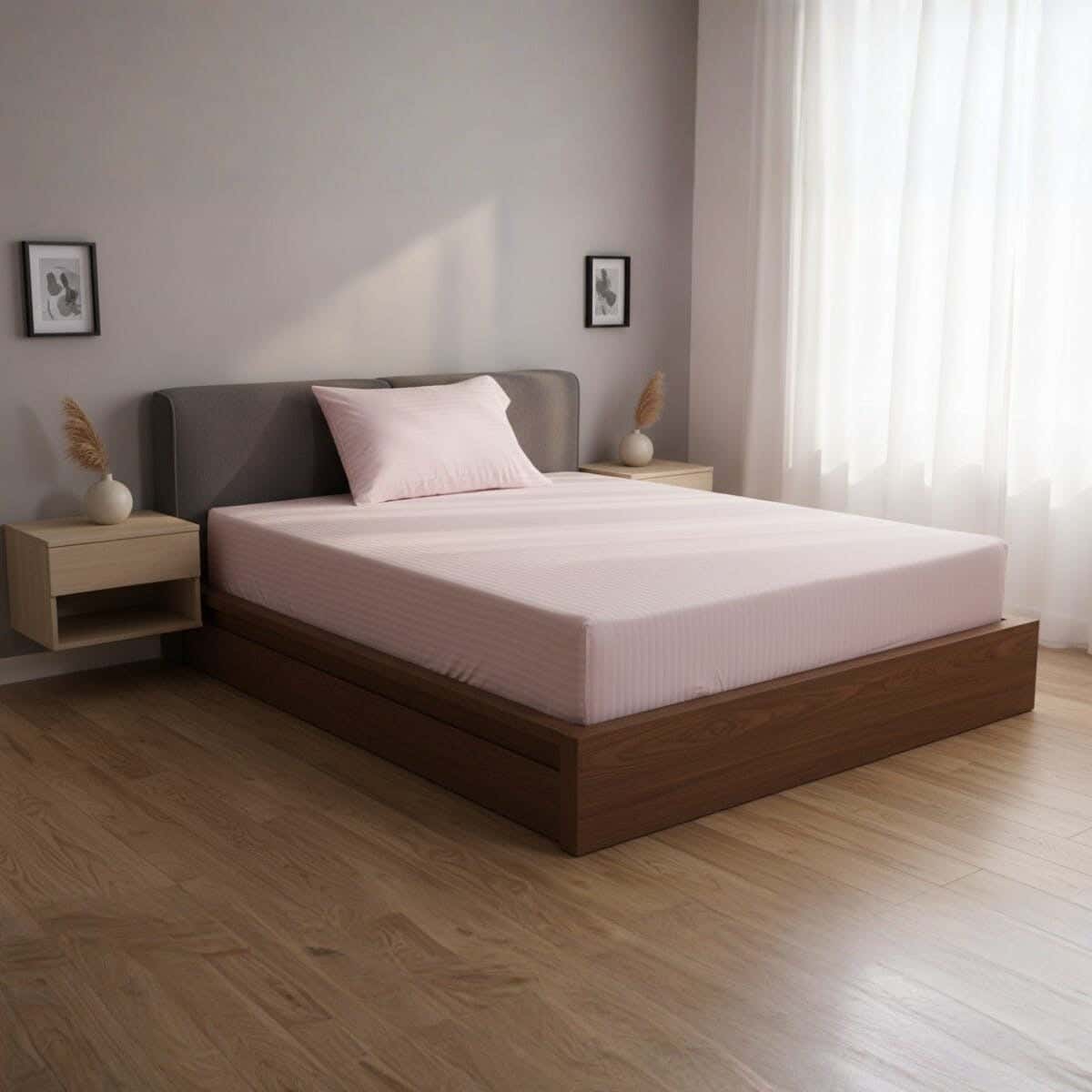 Mehalla Cotton Bed sheet set with elastic Band, 2 pieces, 200×120 cm, height 35 cm - Rose