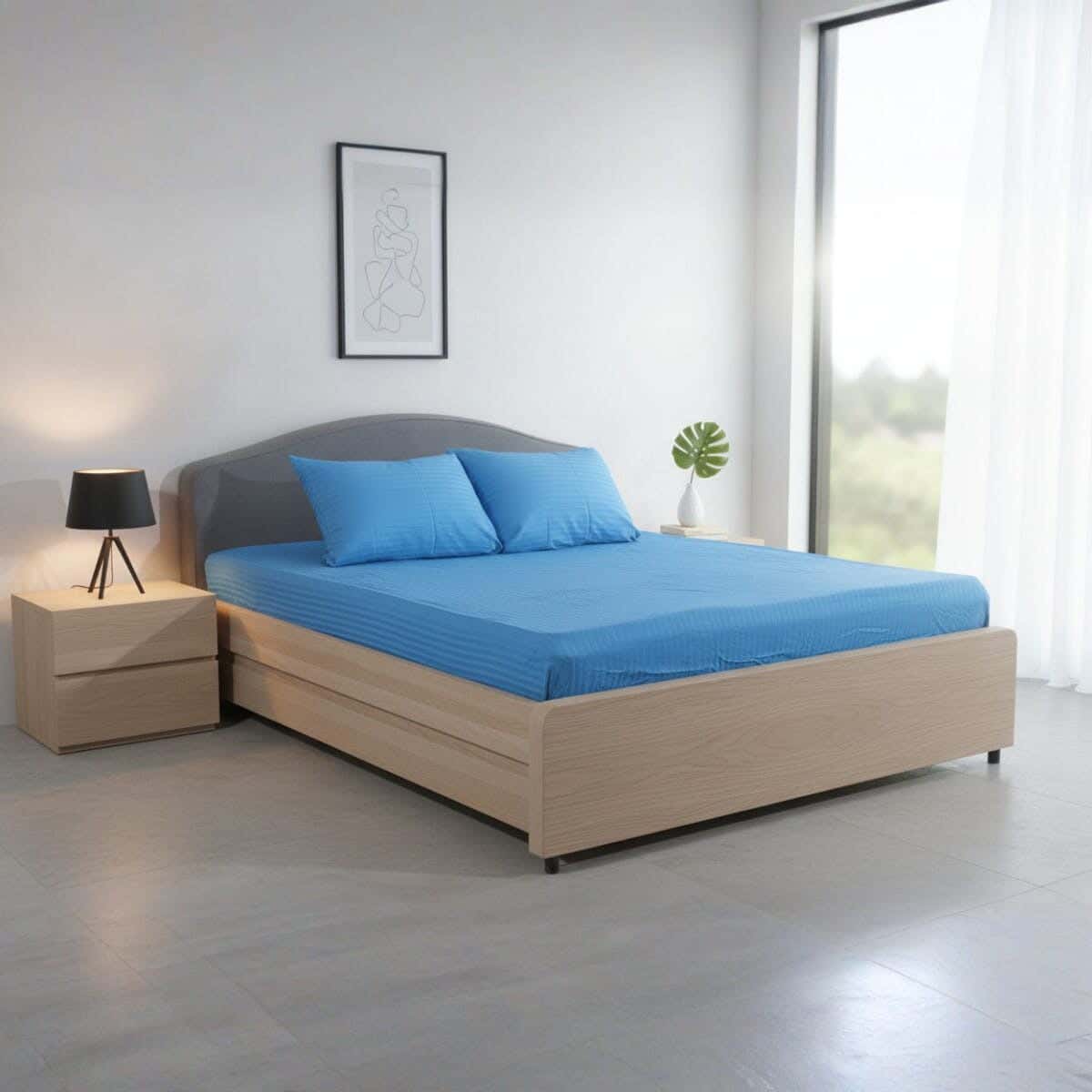Mehalla Cotton Bed sheet set with elastic Band, 3 pieces, 200×160 cm, height 35 cm - Petrol