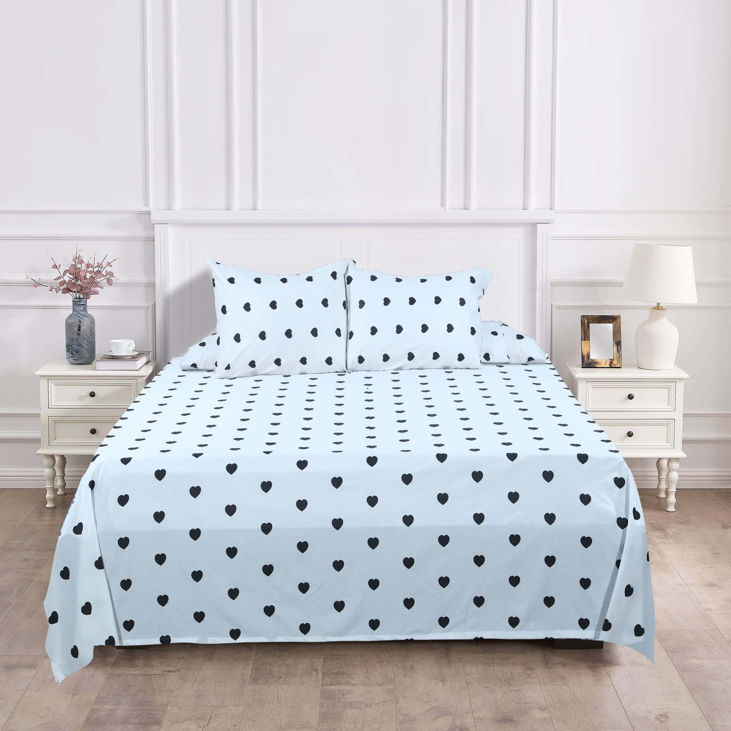 Lavie Cotton Bedding Sheet Set, 4 Pieces, 240x260 cm, 1300 gm - White Black