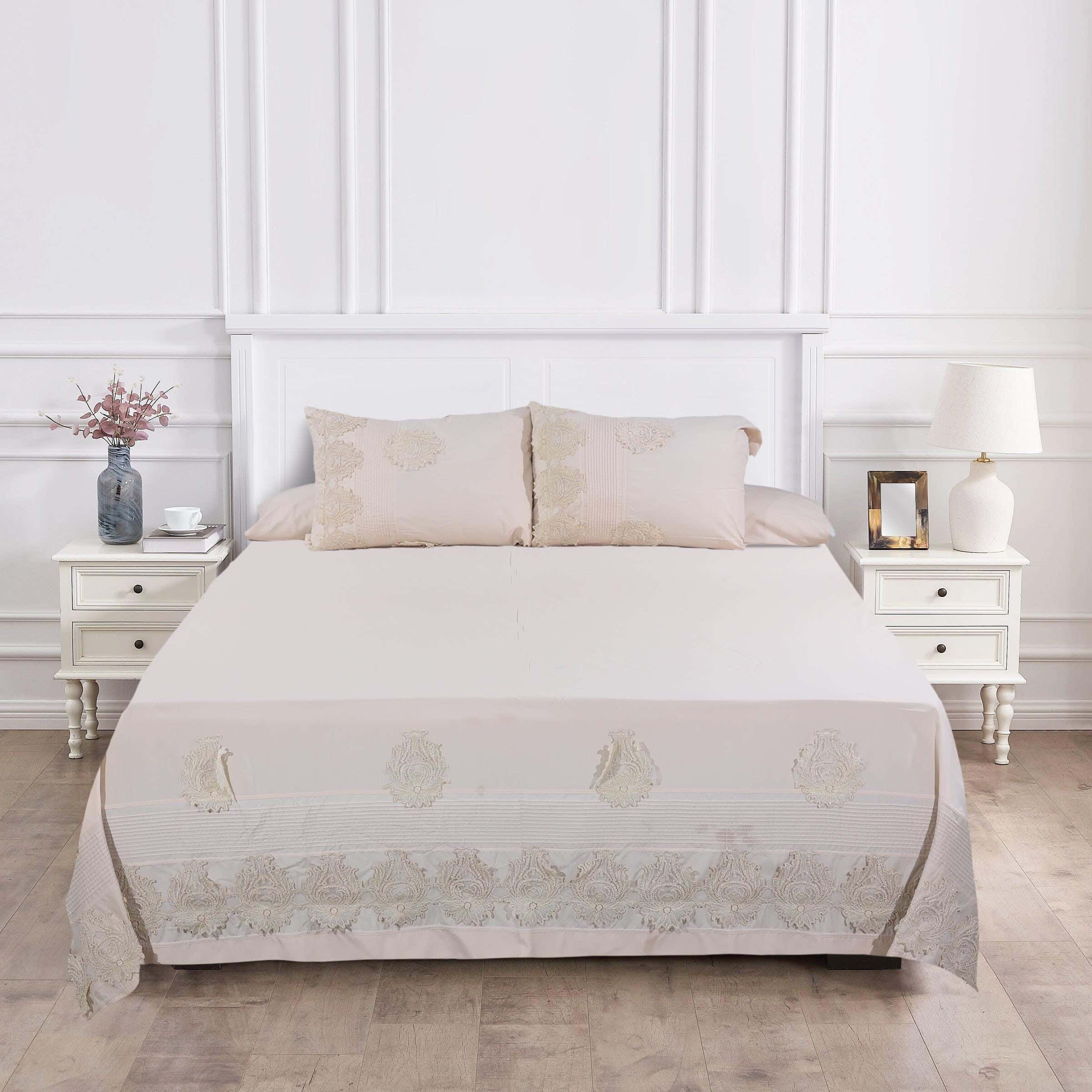 Viva Cotton Bed Sheet Set, 4 Pieces, 240×260 cm, 3000 gm - Beige