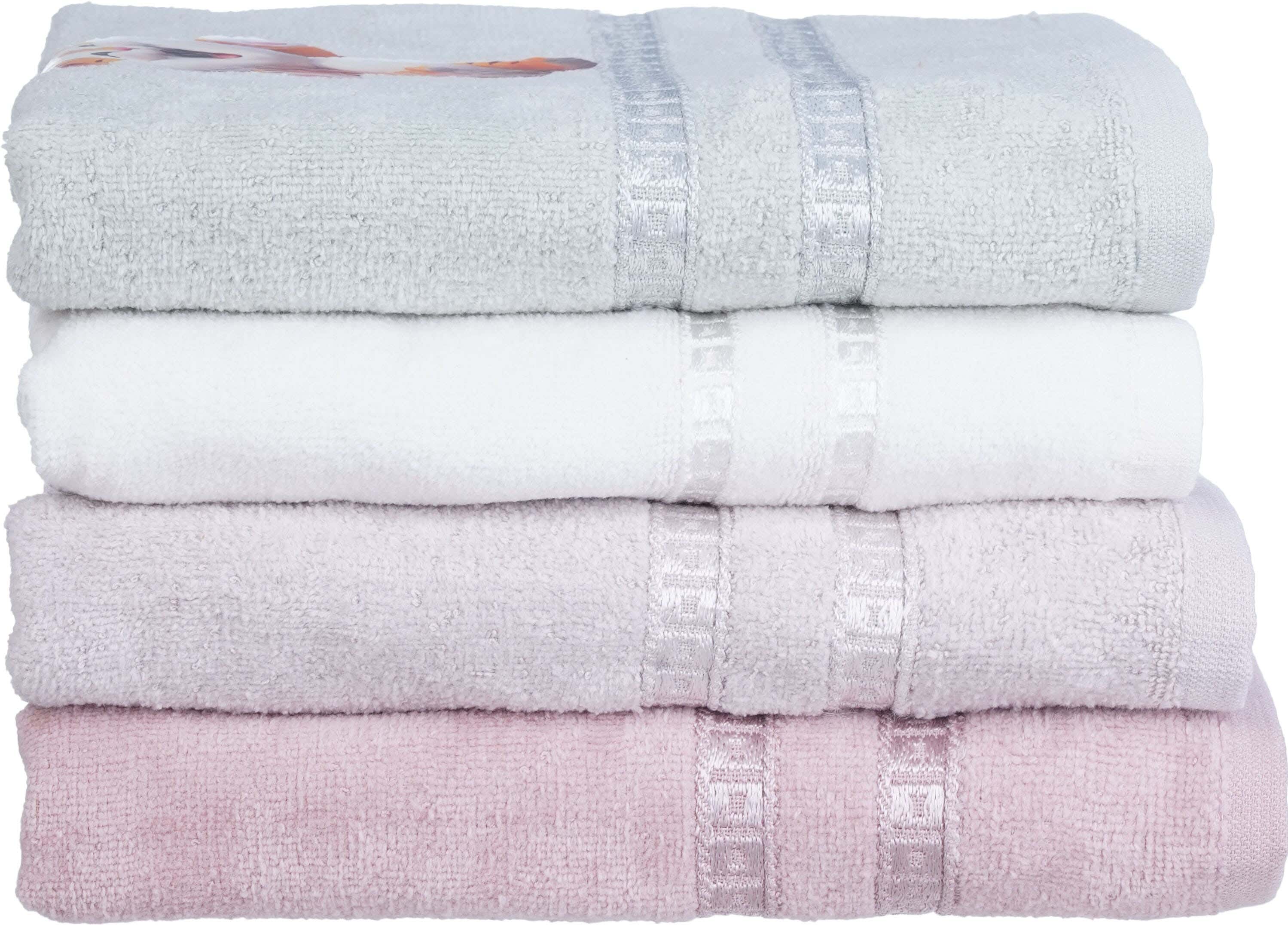 ELKHERGAWY Cotton×Velvet Towel Set, 4 Pieces, 110×55 cm, 250 grm - Multicolor