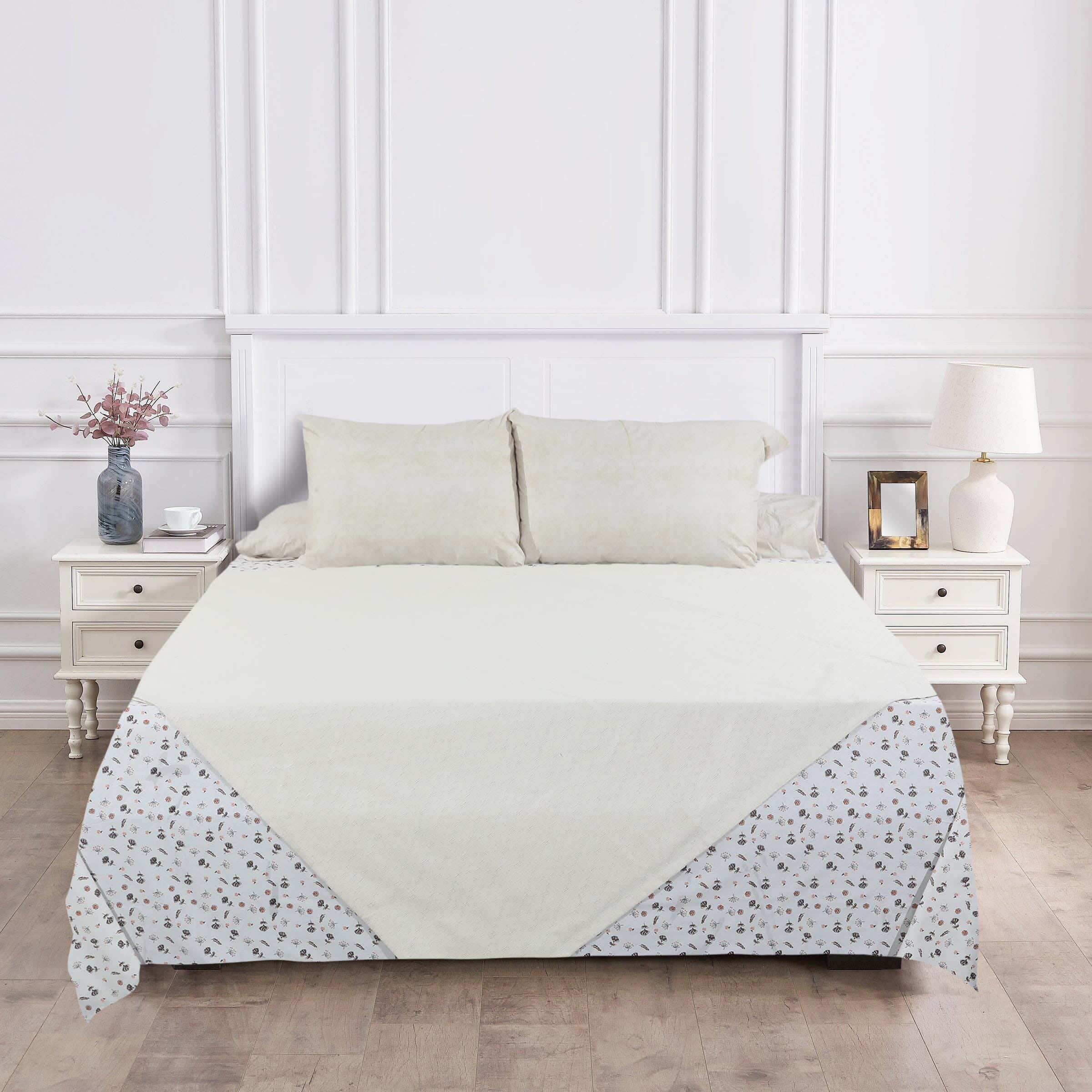 Keeva Cotton Bed Sheet and Comforter Bed Set, 5 Pieces, 4600 gm - Beige