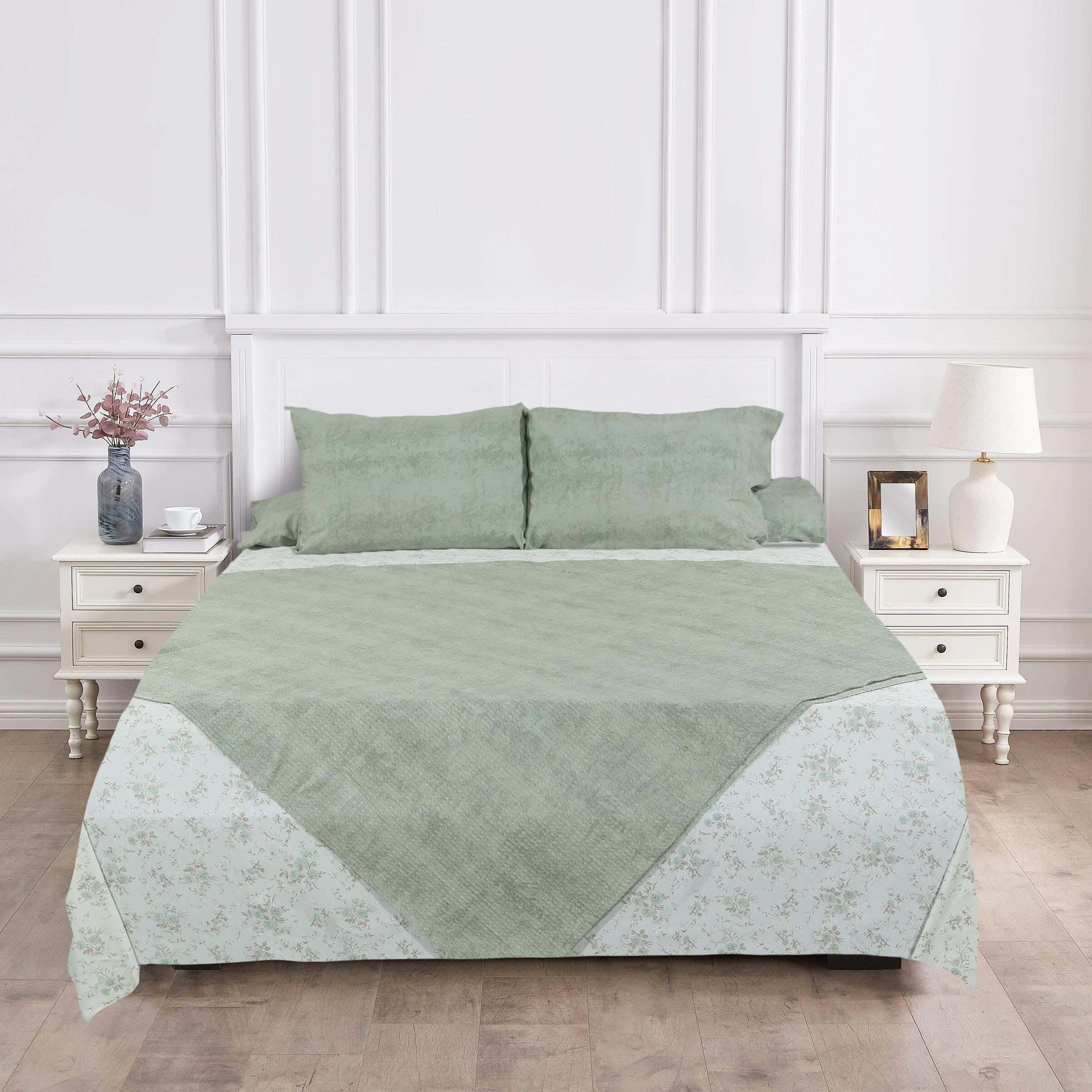 Keeva Cotton Bed Sheet and Comforter Bed Set, 5 Pieces, 4600 gm - Olive