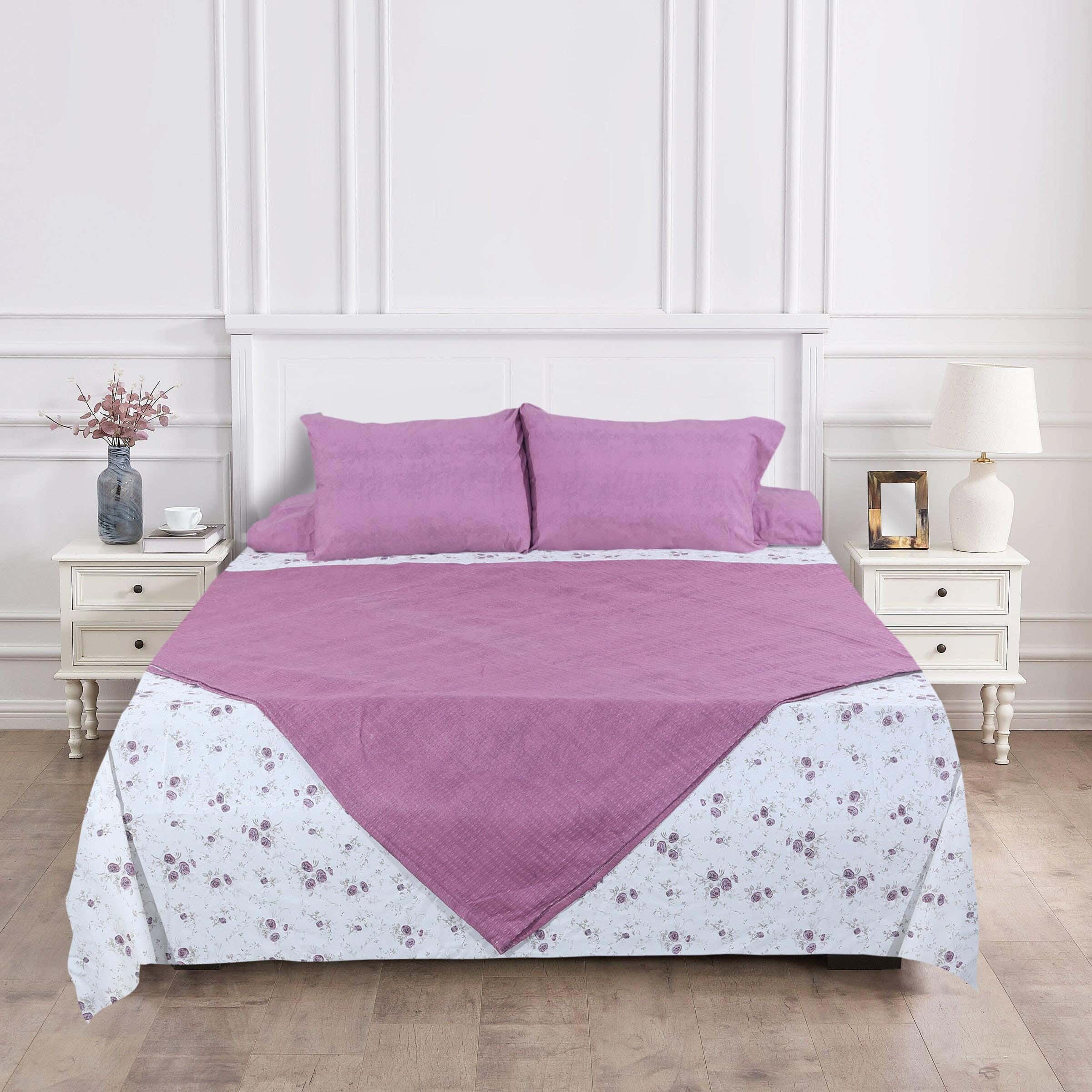 Keeva Cotton Bed Sheet and Comforter Bed Set, 5 Pieces, 4600 gm - Mauve