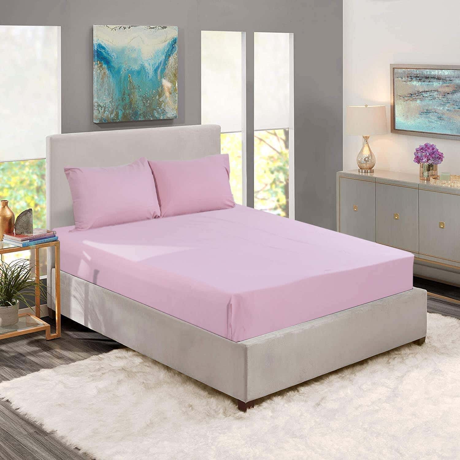 Nice Home Cotton with Elastic Bed Sheet Set, 3 Pieces, 200×140 cm, 1000 gm - Cashmere