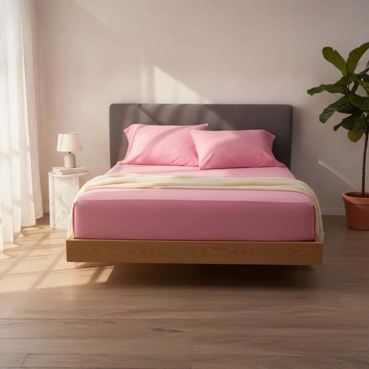 Nice Home Cotton with Elastic Bed Sheet Set, 3 Pieces, 200×140 cm, 1000 gm - mauve