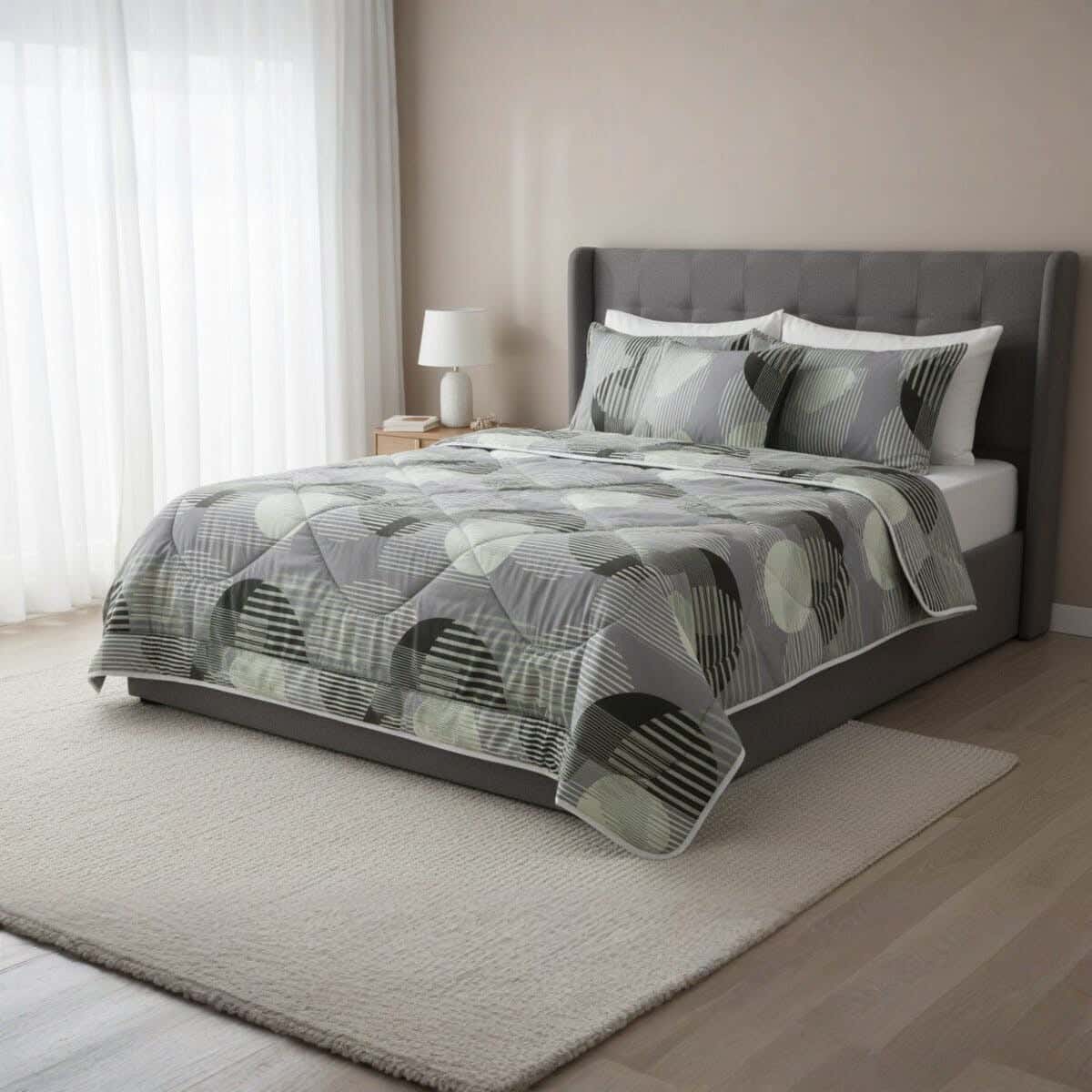 Mokhmal Microfiber Quilt set, 4 pieces, 240x170 cm, 5800 gm - Grey Black