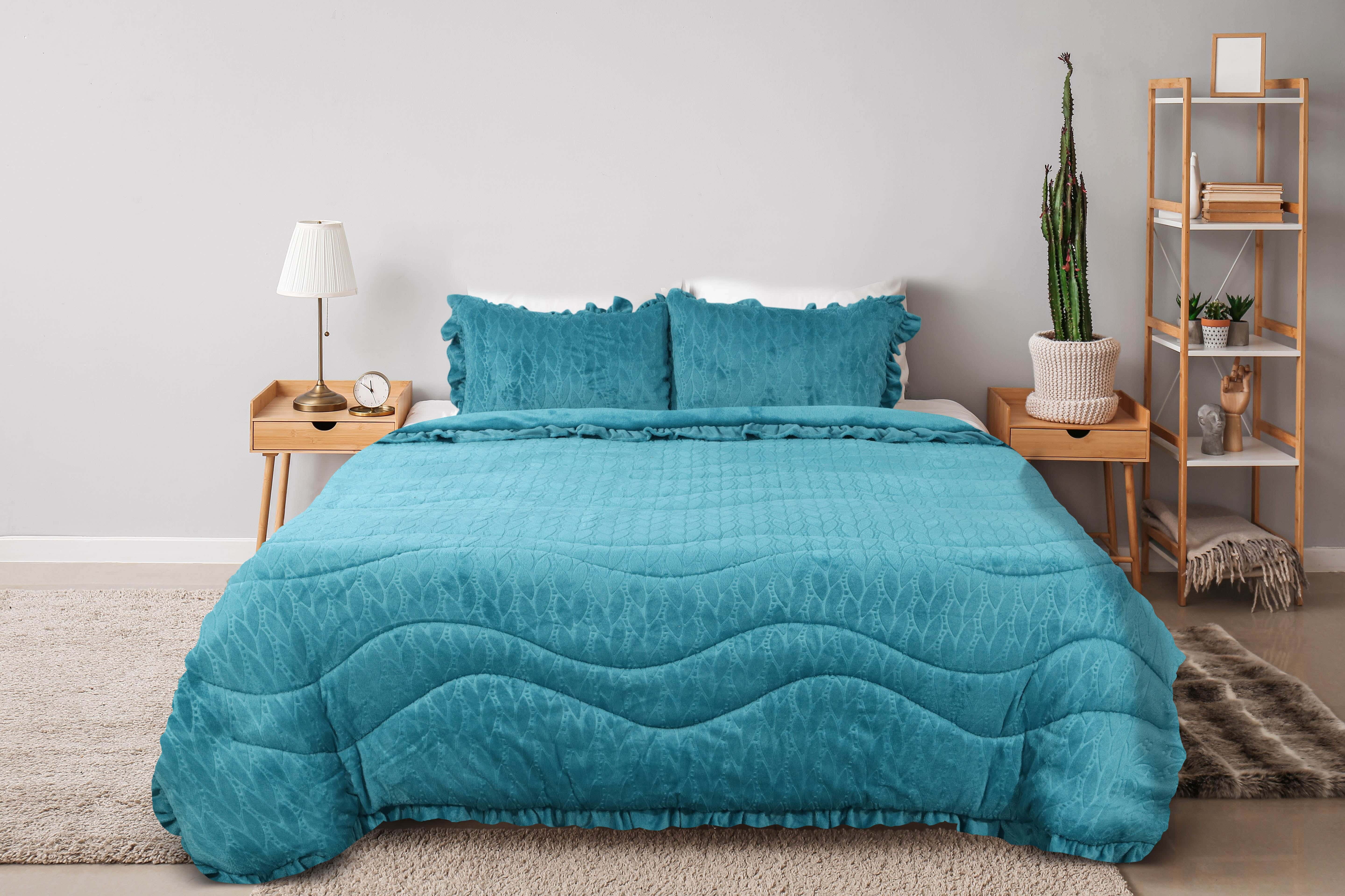 Denzli velvet Quilt set, 3 pieces, 240×260 cm, 6300 gm - Turquoise