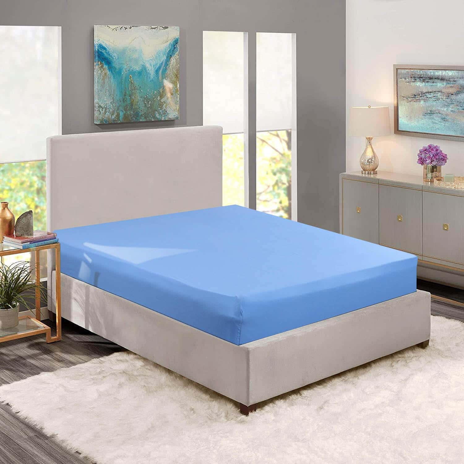 Forbed Cotton Elastic Bed Sheet, 200×180 cm, 800 gm - Light Blue