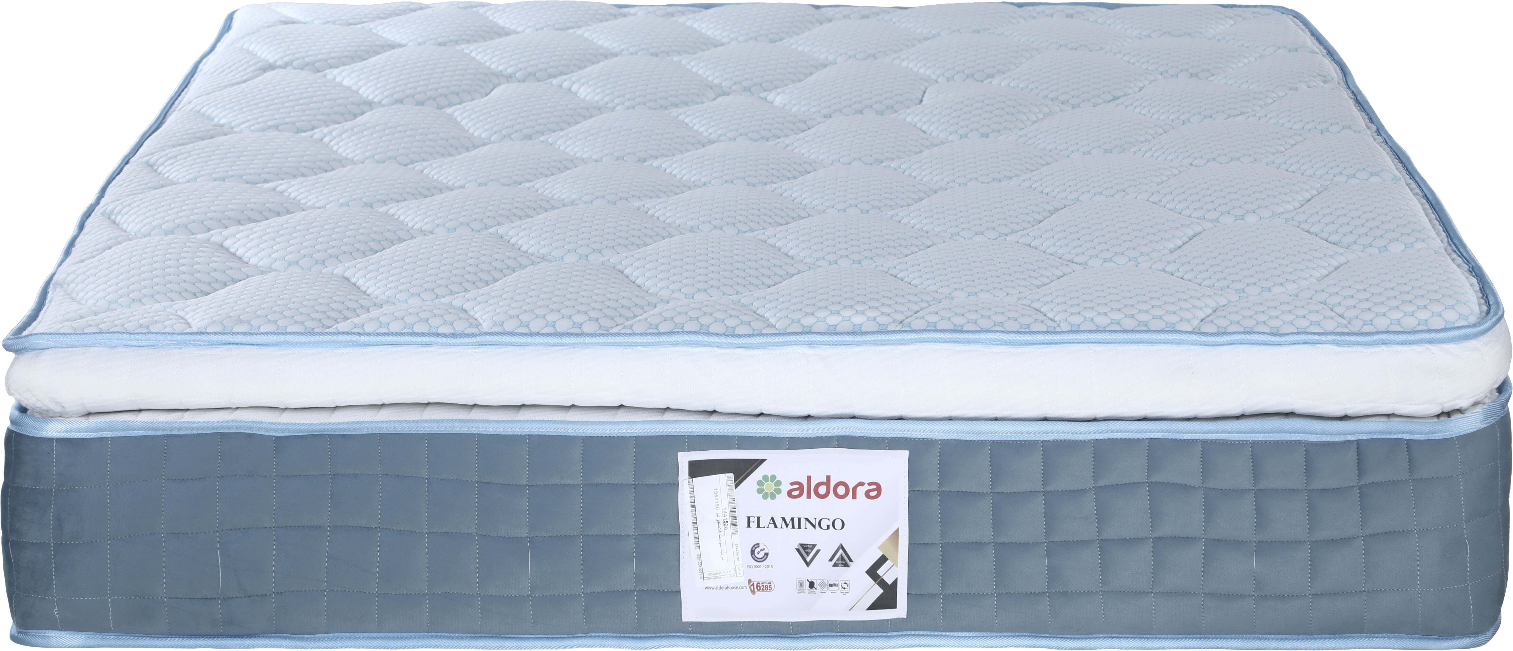 Aldora Double Net Flamingo Mattress, Connected Springs, 150×195 cm, Height 30 cm - White Light Blue