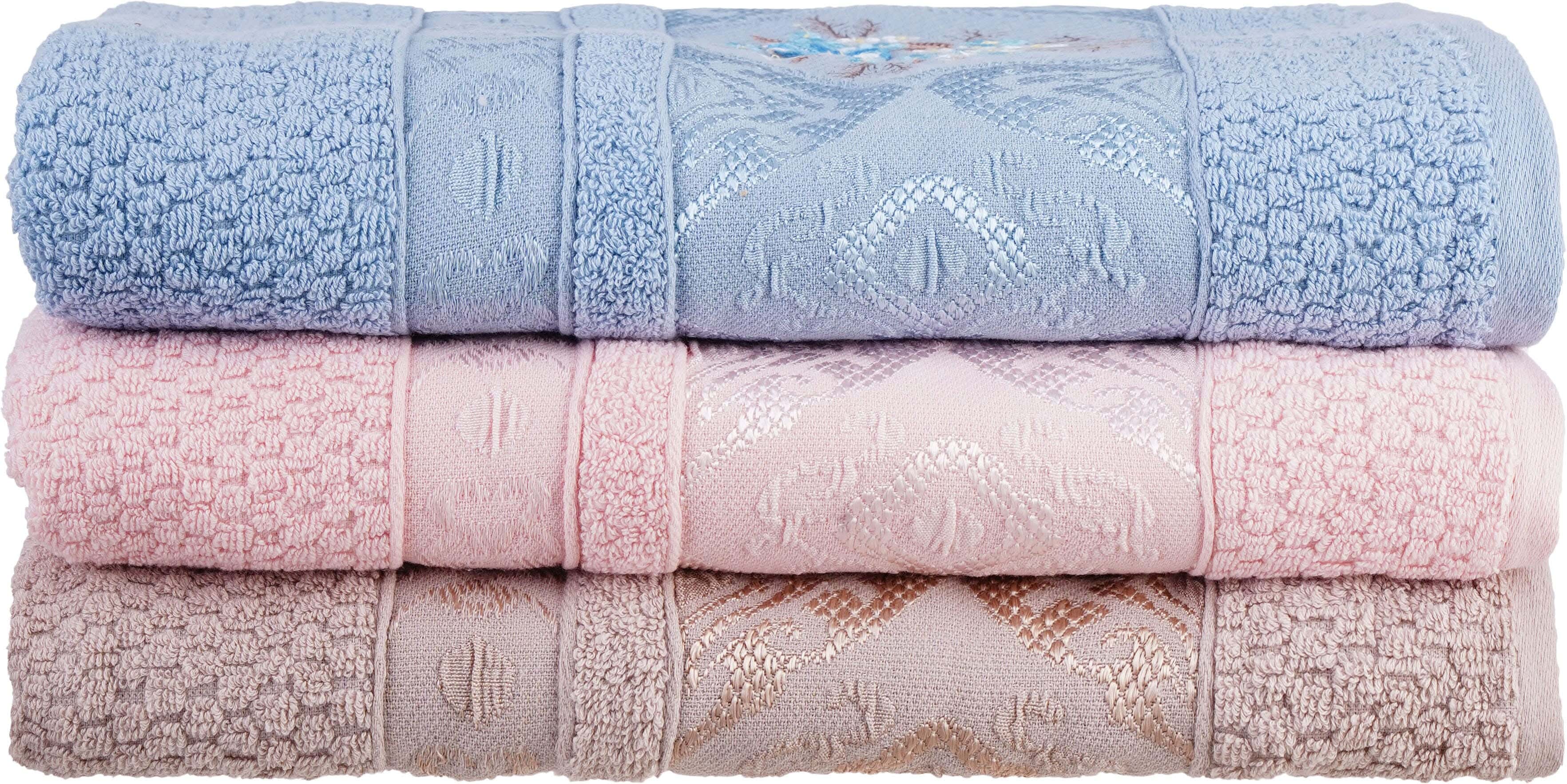Banotex Plain Cotton Towel Set, 3 Pieces, 70x140 cm, 500 grm Approx - Multicolor