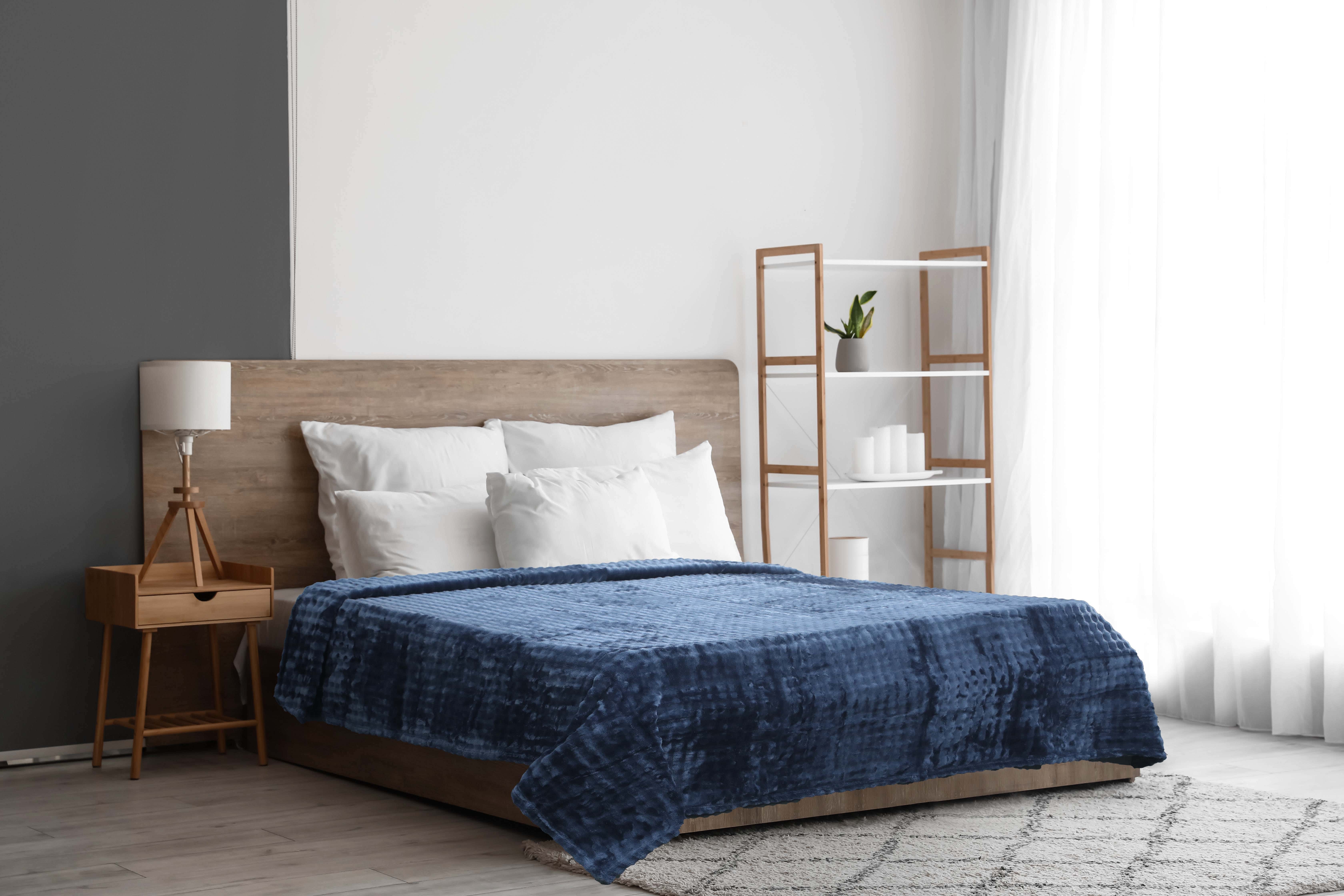 Morano Velvet Bed Heater, 220×240 cm, 1800 gm - Navy