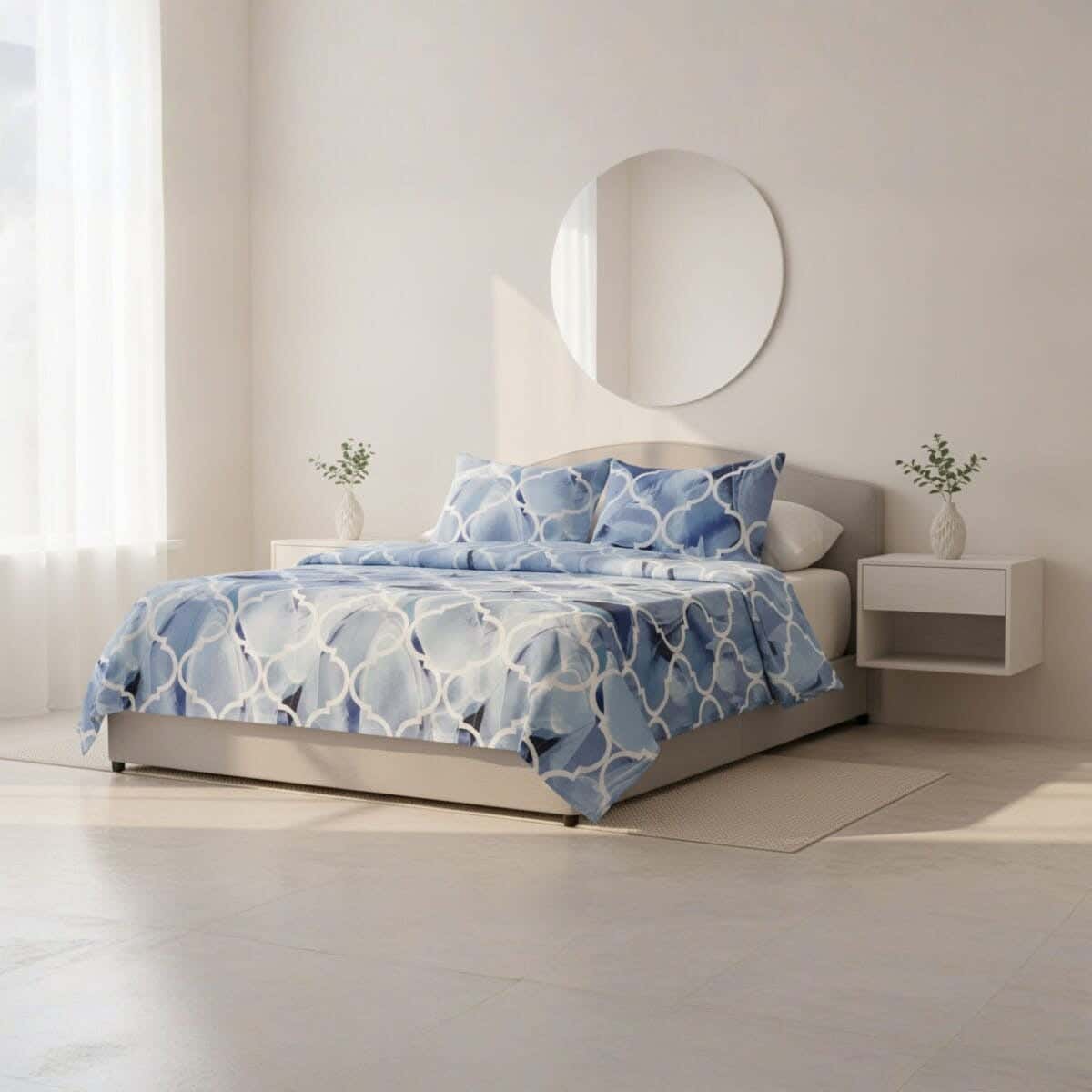 For Furniture Microfiber Bed Sheet Set, 4 Pieces, 240×260 cm, 1900 gm - Blue White