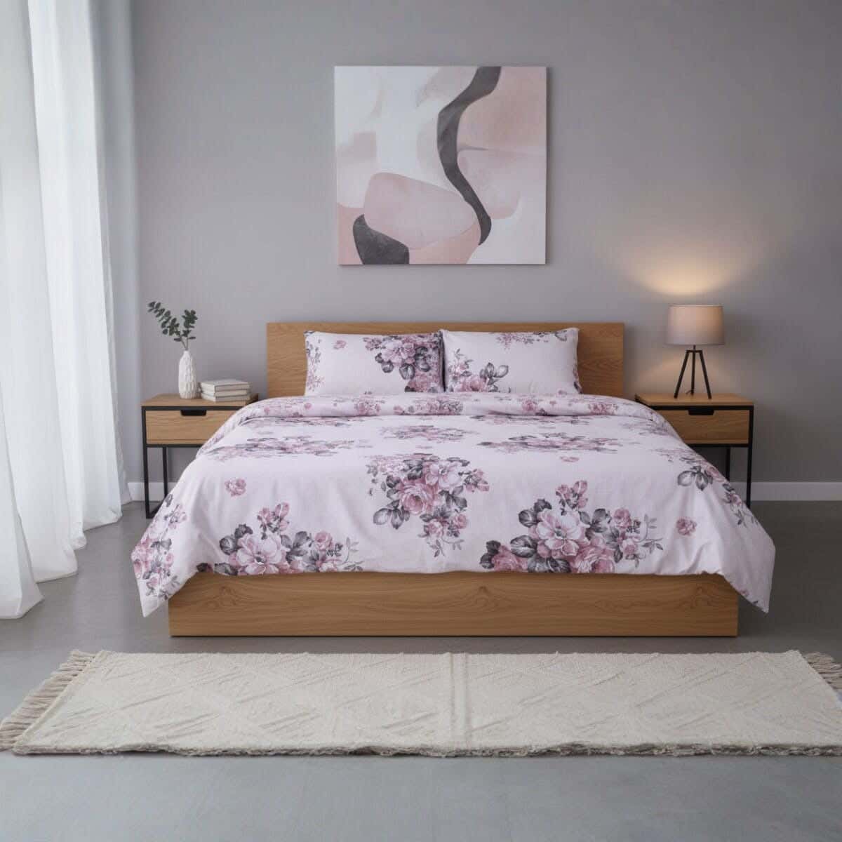 For Furniture Microfiber Bed Sheet Set, 4 Pieces, 240×260 cm, 1900 gm - Rose