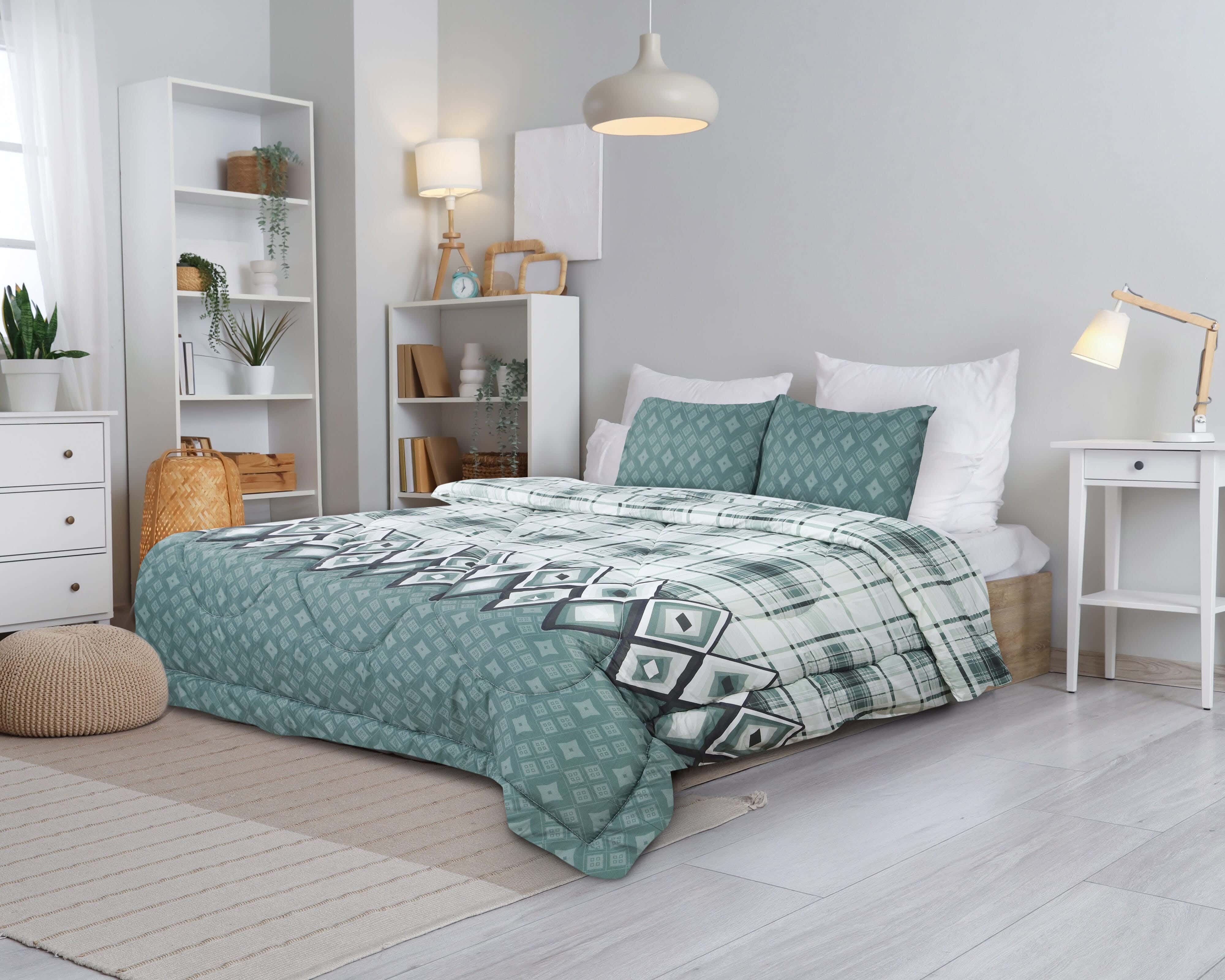 Mokhmal Microfiber Quilt set, 3 pieces, 230x240 cm, 3500 gm - Green
